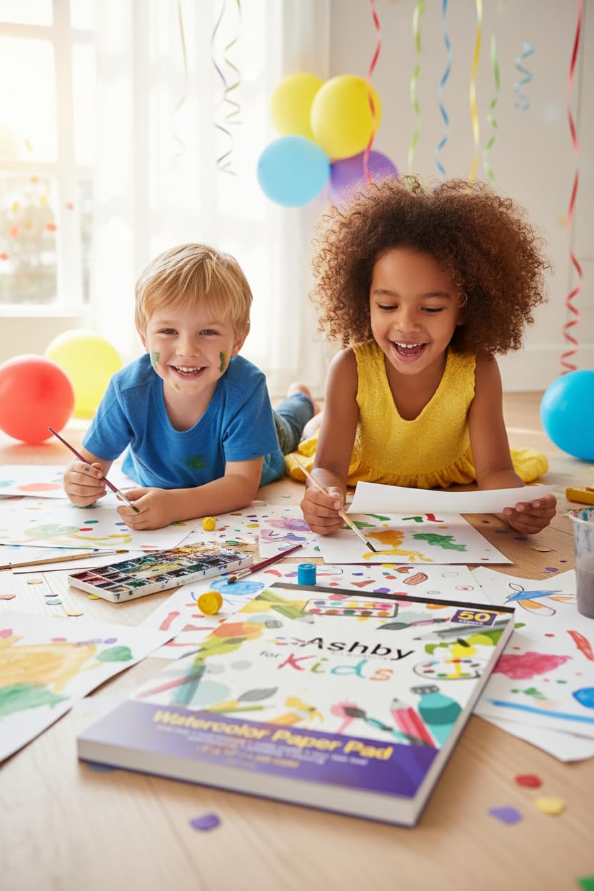 Ashby for Kids - Premium Quality Watercolor, Drawing, Finger Paint and Sketch Paper (220 GSM) - Each Pad Contains 50 Glue Bound Sheets for Easy Removal (2 Pads (100 Sheets) - Natural White)