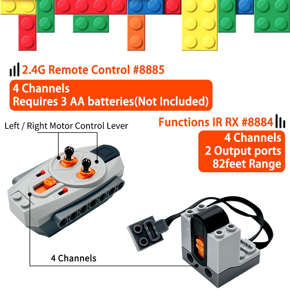 48Pcs Power Function Kit Set Motor Battery Infrared-Remote-Control Receiver Train Adjustable Speed Motor, Power Change Parts Compatible with mainbrands Technic-Parts