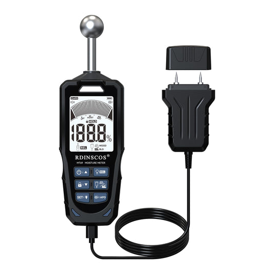 2-in-1 Pin & Pinless Moisture Meter, Digital Moisture Detector for Wood, Drywall & Building Materials, Large LCD Display, 3-Color Indicator, Calibration, Rechargeable Battery