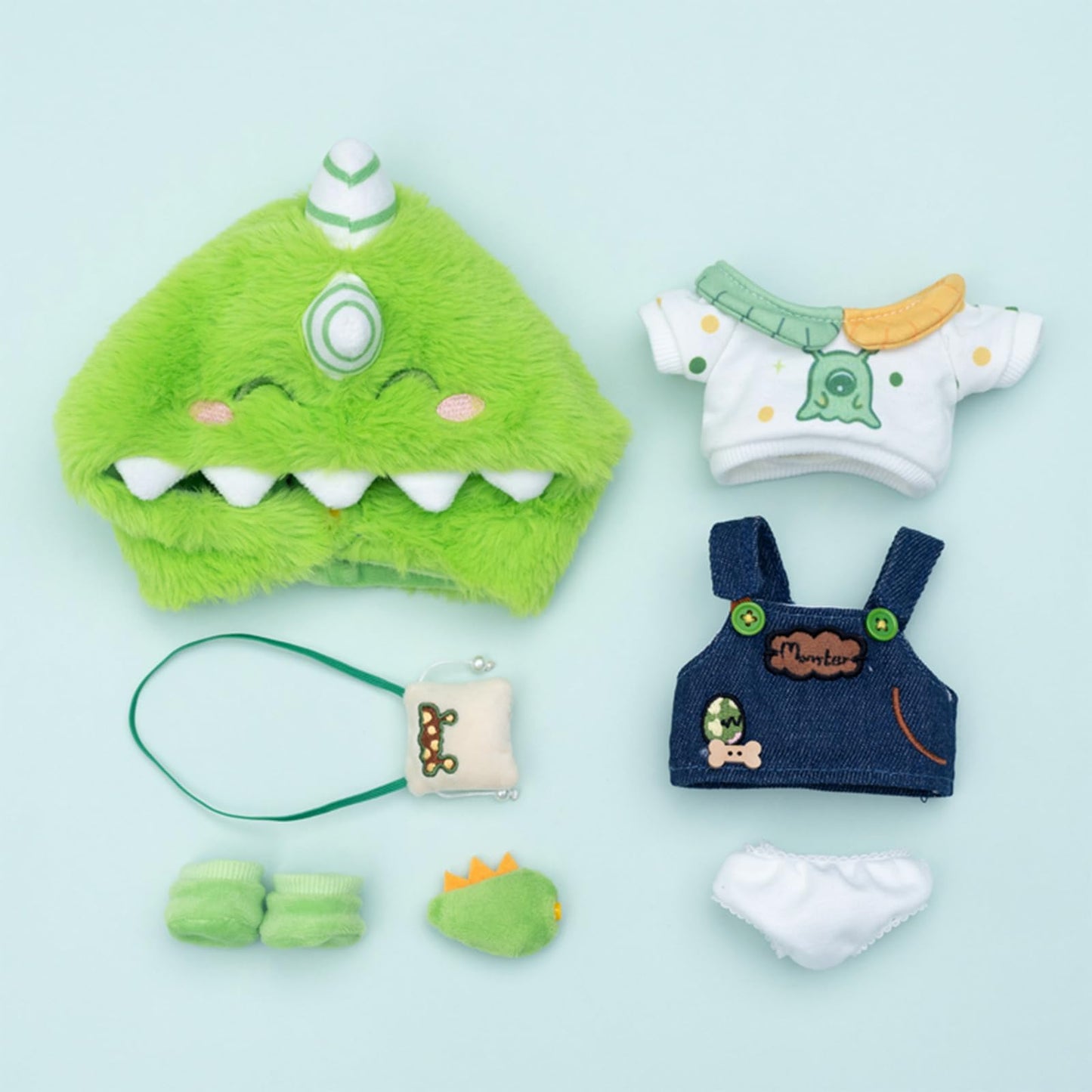 CALEMBOU 20cm Plush Doll, Cute Soft Stuffed Dress up Doll with Skeleton, Kawaii Plush Toys for Birthday with Clothes (Taoyaoyao + Dinosaur Exodus Set)