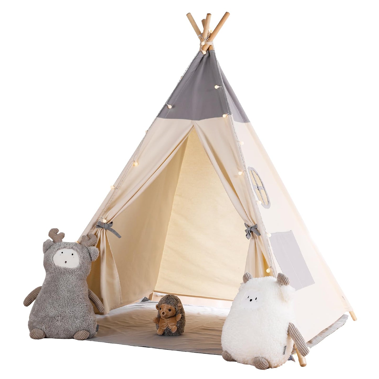besrey Teepee Tent for Kids with Light & Mat, Toddler Tents Indoor Play Tent Playhouse, Toddler Tipi Cotton, tee Pee Tents for Kids Indoor, Boys & Girls Teepee,Children Room Playhouse