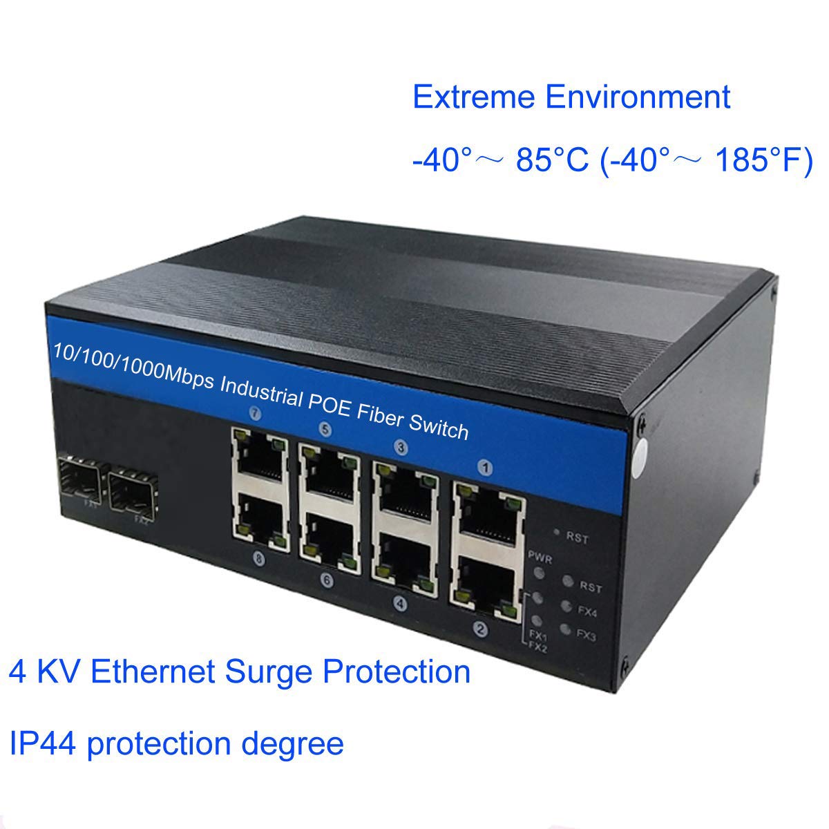 OLYCOM Industrial Switch 8Port Gigabit Ethernet with POE 240W Total 2Port SFP Din Rail Mounted IP40 for Outdoor Use