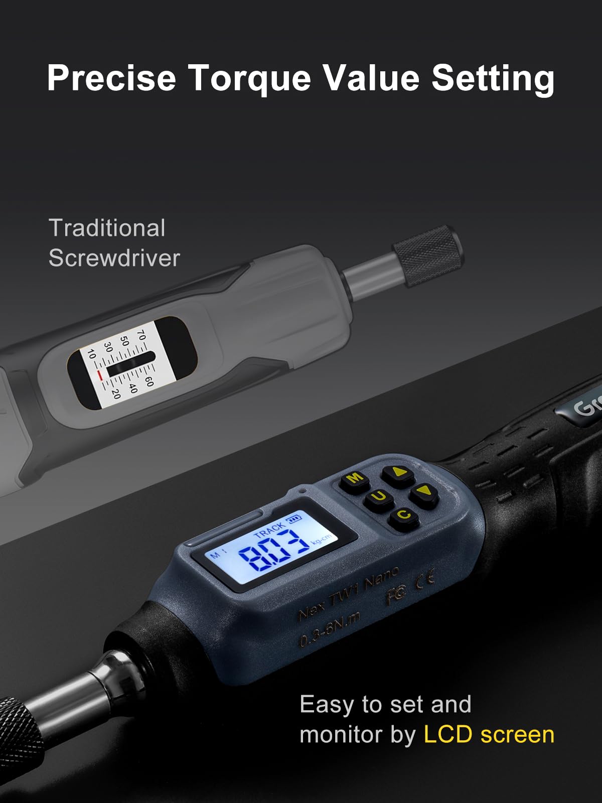 GROWNEER Digital Torque Screwdriver, 2.66-53.1 In-lbs/0.3-6 Nm, 1/4'' Drive Inch Pound Torque Screwdriver Electrician with Buzzer & LED Indicator, 27 In 1 Torque Wrench Screwdriver Set