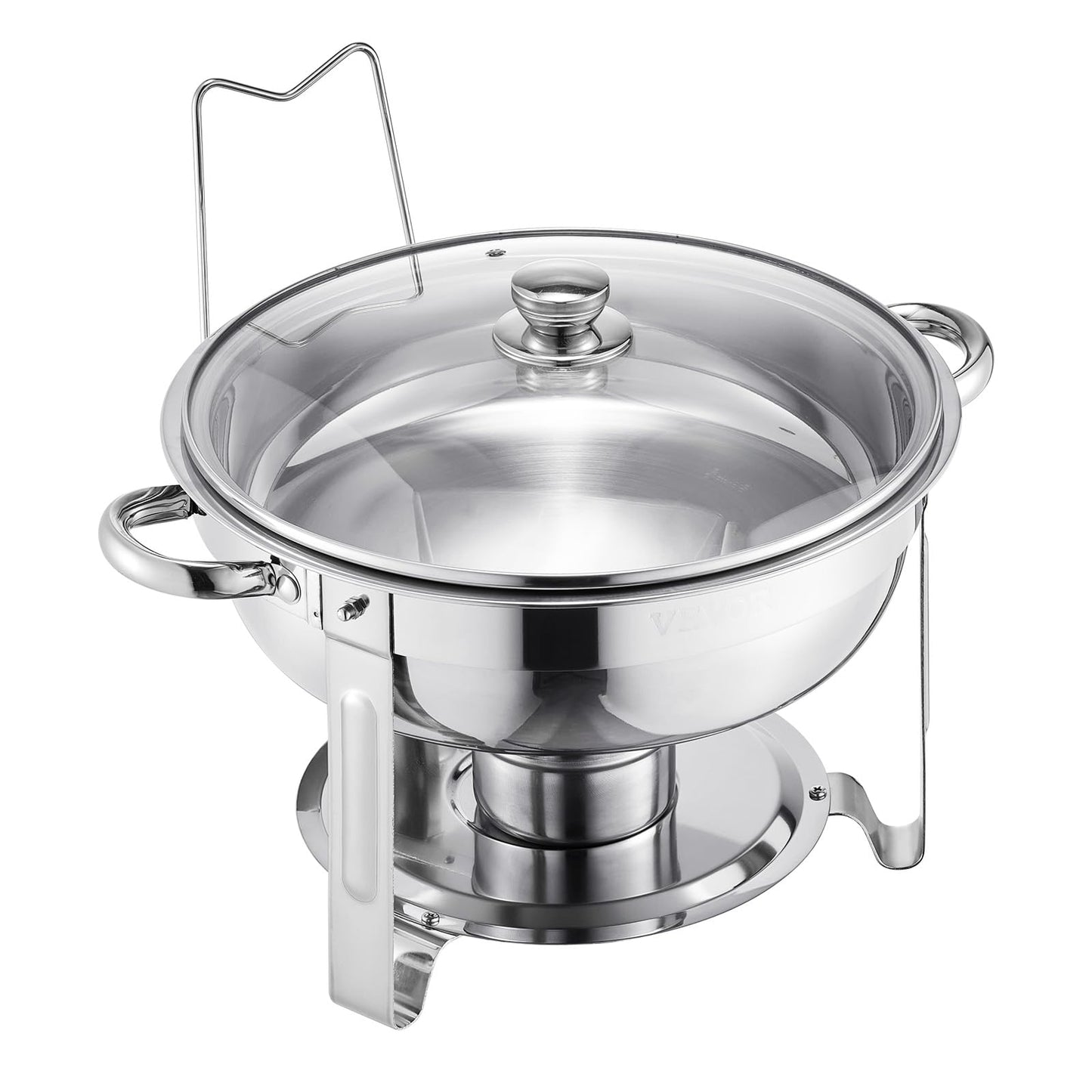 VEVOR Chafing Dish Buffet Set,5 Qt 2 Pack,Stainless Steel Chafer with 2 Full Size Pan,Round Catering Warmer Server with Glass Lid Water Pan Folding Stand Fuel Holder, for Wedding Party Banquet, Silver