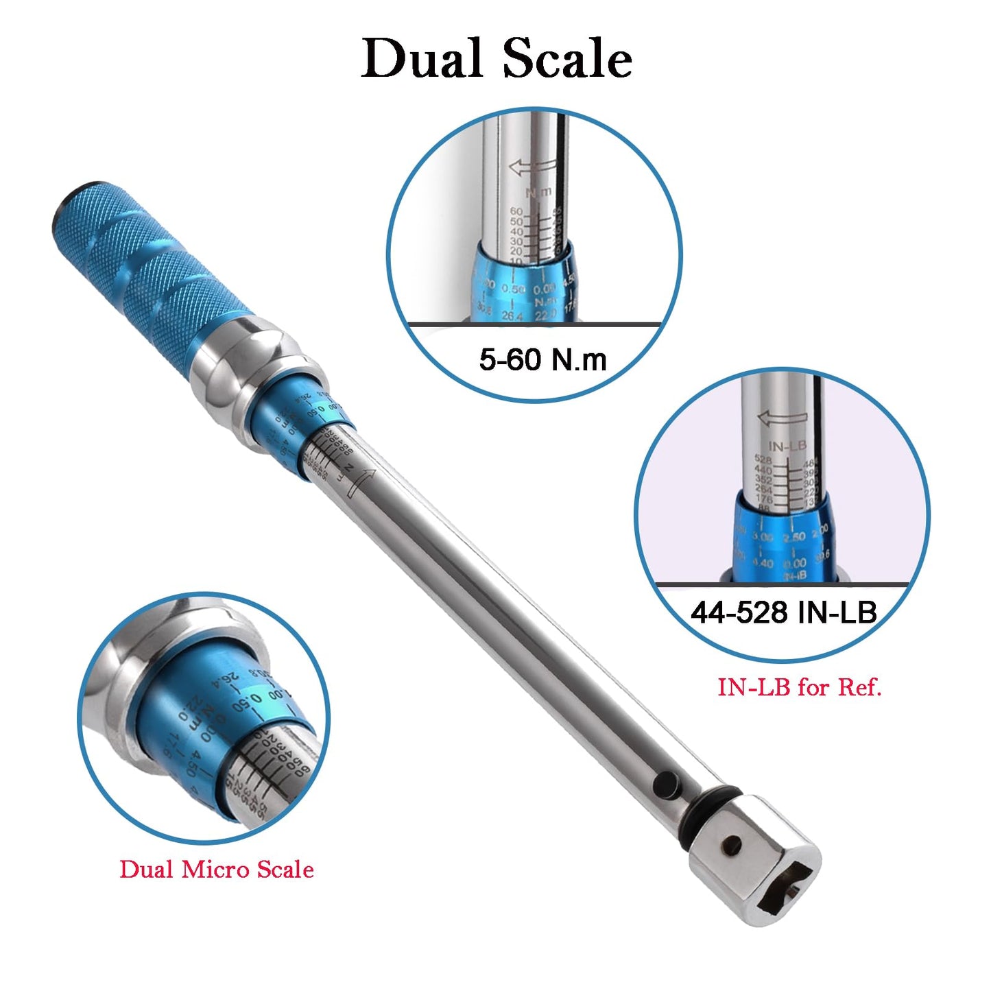COTOUXKER Adjustable Torque Wrench, 5 to 60 Nm with 30mm Open End and 3/8 Drive Ratchet Changeable Head for Hvac Mini Split