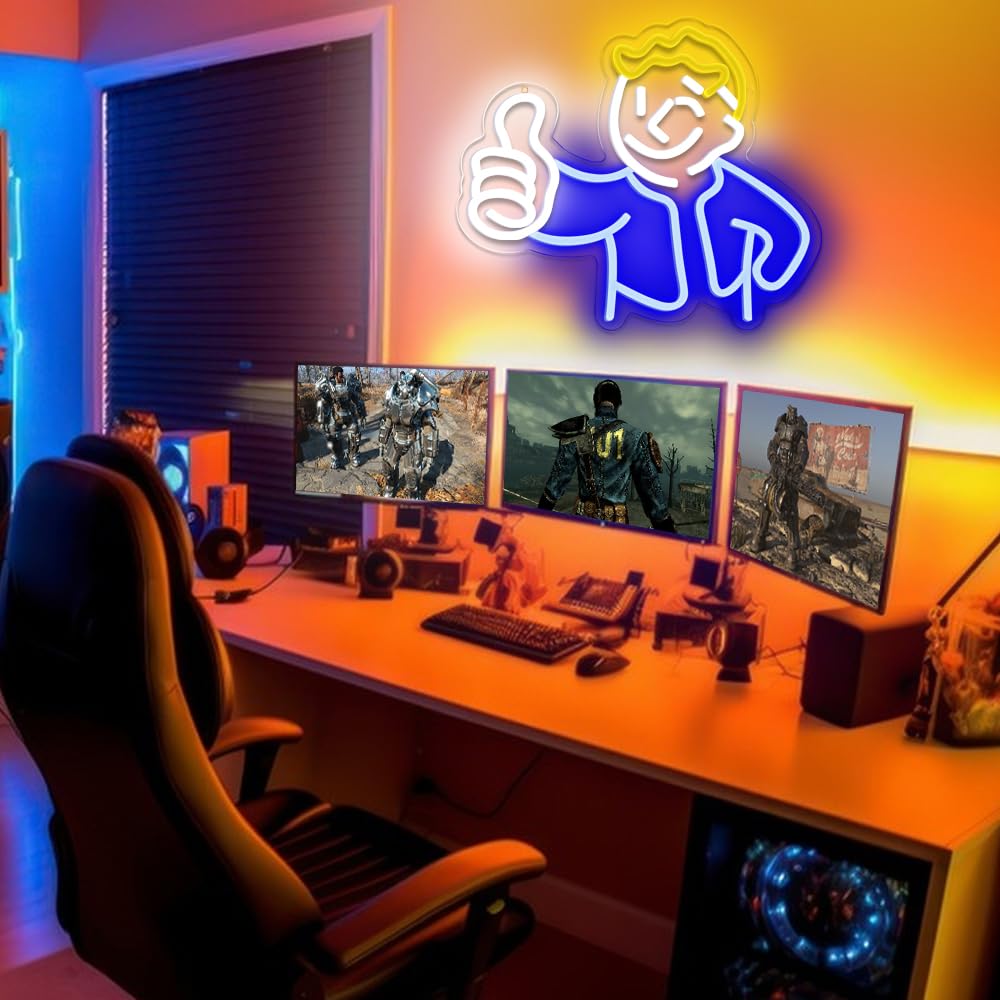 PILOYINDE Gaming Neon Sign Vault Boy Neon Signs for Wall Decor Game Neon Light Gamer Mave Cave Bedroom Vault Boy Neon Light LED Signs for Wall Light Up Game Neon Signs for Gamer