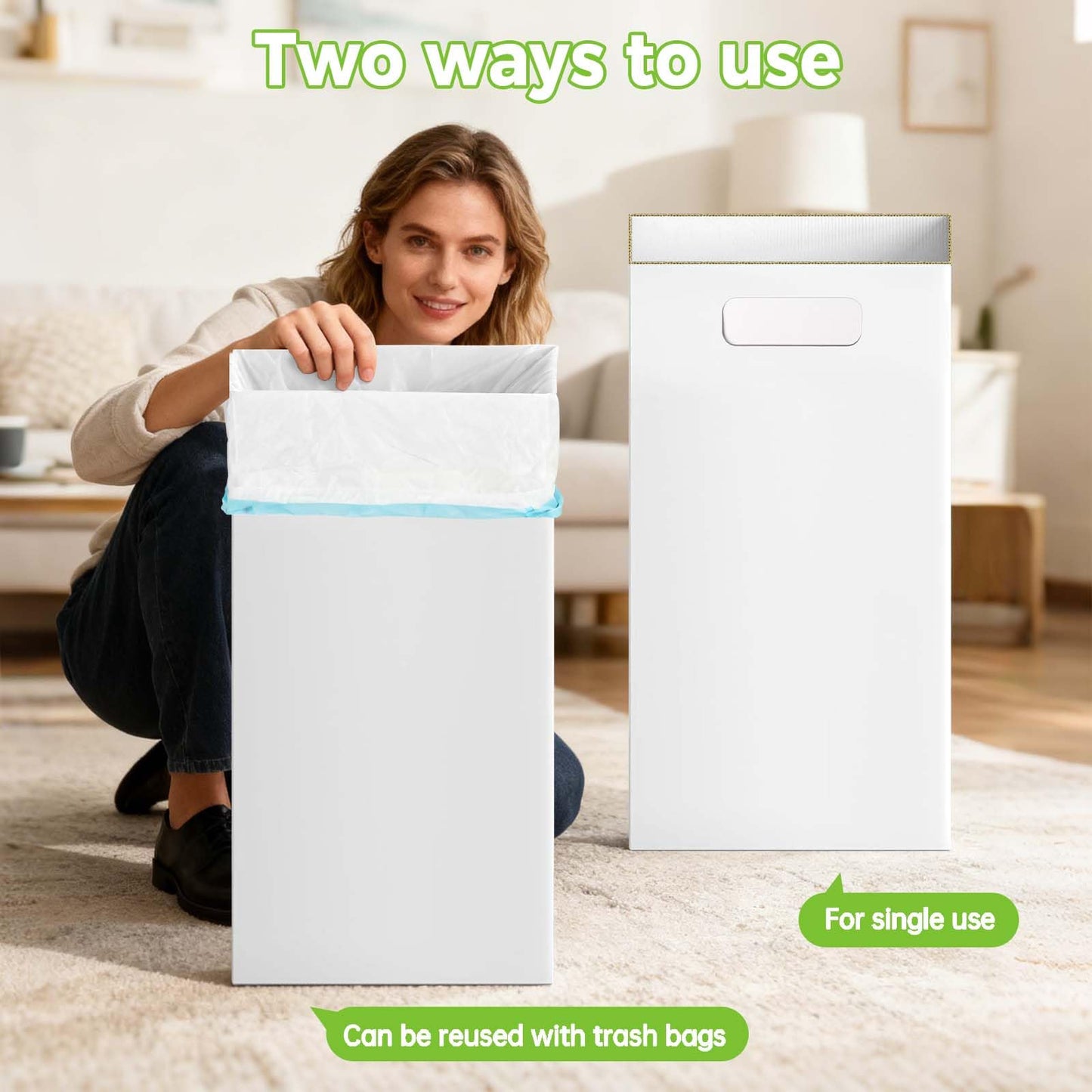 Ickimee 4 Pack 30 Gallon Extra Strong Corrugated Cardboard Disposable Trash Cans for Parties & Events – Heavy Duty Reusable Portable Garbage Cans, Recycling Trash Bins, (White, 30" H x 14" W x 14" D)