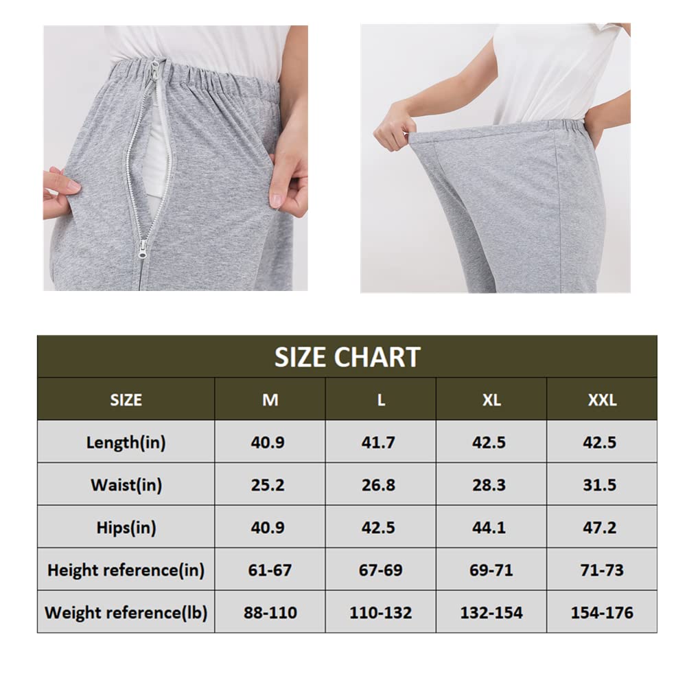 WEEOATAR Unisex Patient Pants,Bedridden Patient Clothing,Disability Clothing with Zippers for Easy Access,Hospital Gowns Nursing Aid for Elderly,Disabled,Dialysis and Bedridden Patients(Grey,XXL)