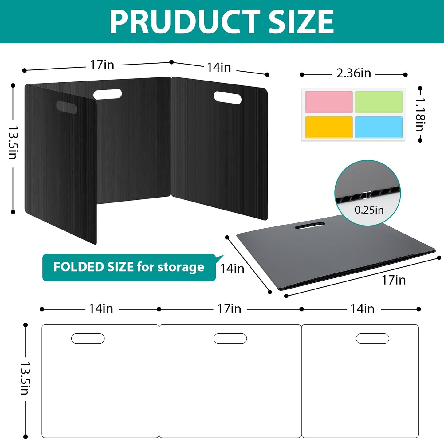 MuseLuxe 24 Pack Privacy Folders for Students - Durable & Waterproof Plastic Study Desk Dividers,Test Dividers for Classroom,Easy to Clean Privacy Shields & Boards - Includes Extra 48 Labels