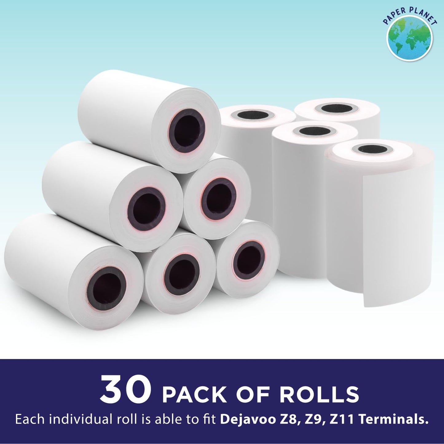Thermal Receipt Paper for Dejavoo Terminal by Paper Planet | 30 Rolls | P1, P3, P8, QD1, QD2, QD4, Z8, Z9, Z11