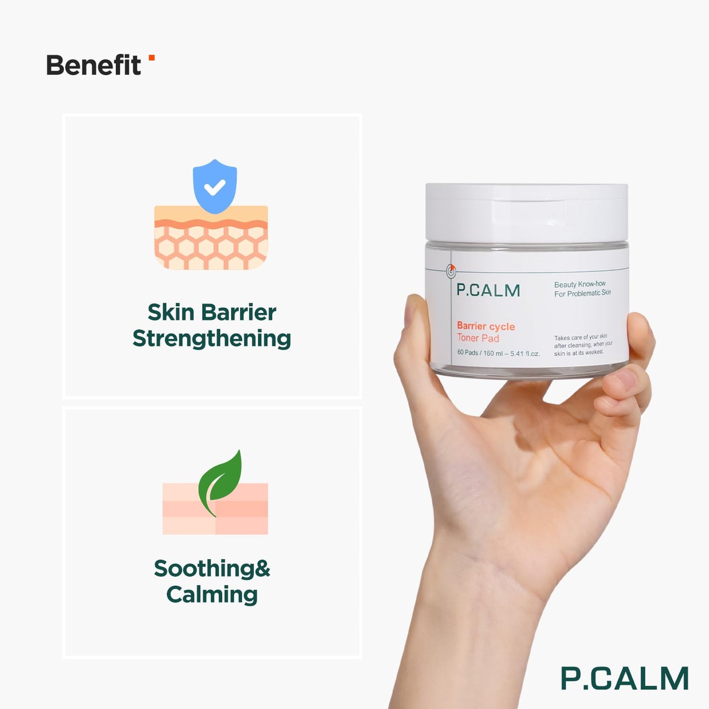 P.CALM Barrier Cycle Toner Pad with Refill Pack 60 + 60 Pads | Korean Skincare Daily Toner Pad for Calming Hydrating Soothing Sebum Care for Sensitive Skin | Vegan Cruelty-Free Fragrance-Free