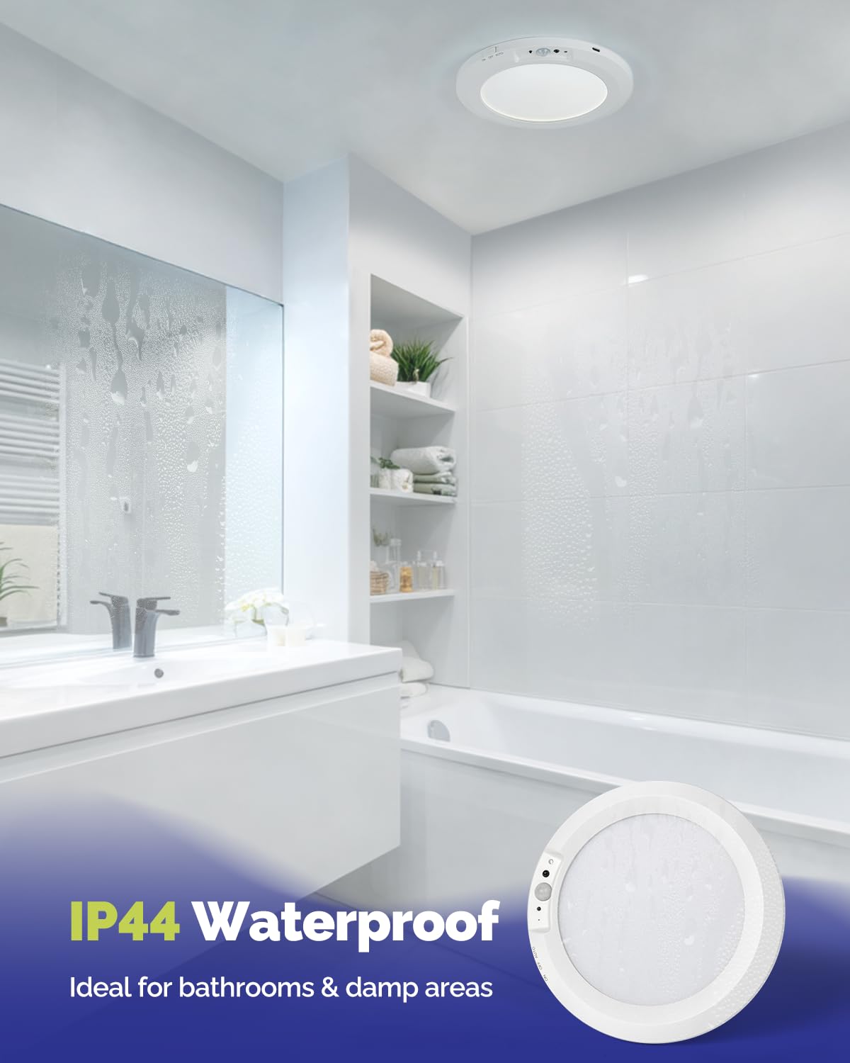 Aggforbl 2PCs 10,000mAh Rechargeable Ceiling Light with Remote, Wireless Waterproof Shower Lights 3000K/4000K/6000K, Battery Powered Light for Closet Battery Operated, Motion Sensor Lights No Wiring