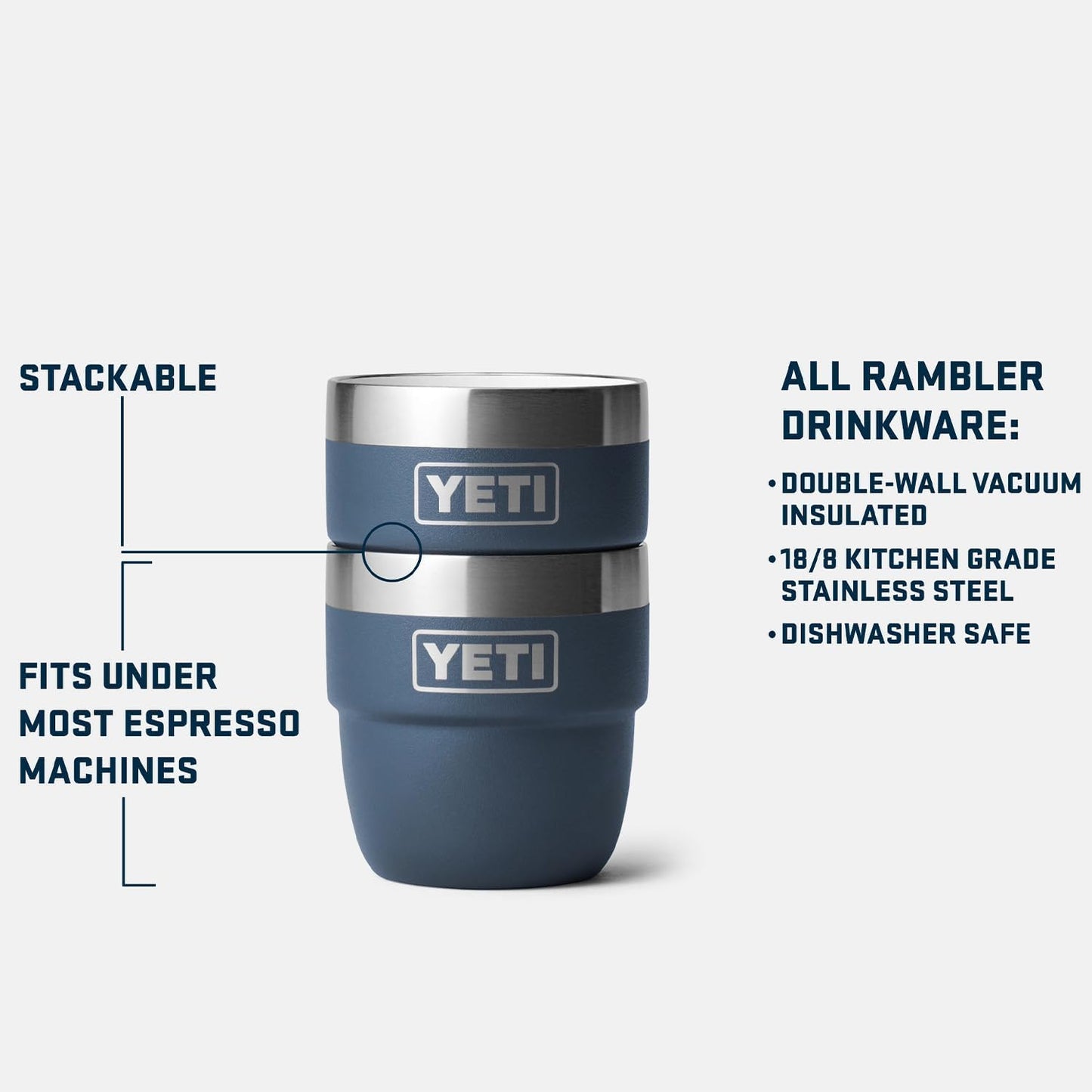 YETI Rambler 4 oz Stackable Cup, Stainless Steel, Vacuum Insulated Espresso/Coffee Cup, 2 Pack, Cape Taupe