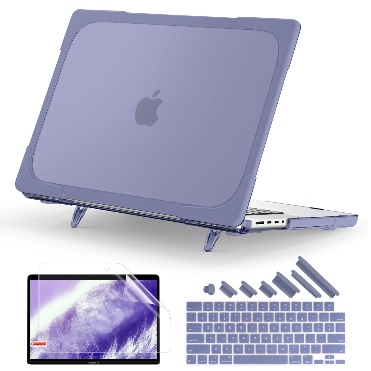 Batianda Heavy Duty Case for New MacBook Pro 14 Inch 2026 2025 M5 M4 M3 M2 Pro/Max Chip- Ergonomic Foldable Kickstand (Holds 22lbs/Zero Wobble) Matte Translucent Rugged Armor Cover, Lavender Grey