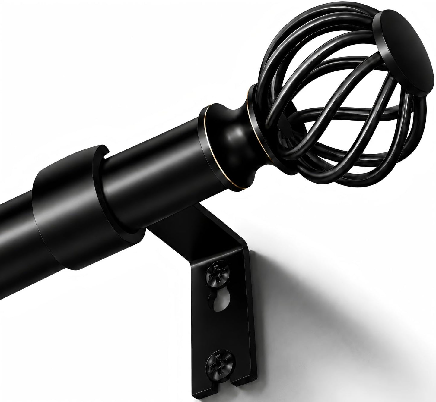 Curtain Rods for Windows 36-120 Inch(3-10Ft), Matte Black Long Decorative Curtain Rod Adjustable, Heavy Duty 1 Inch Drapery Rod for Living Room Bedroom Kitchen Outdoor
