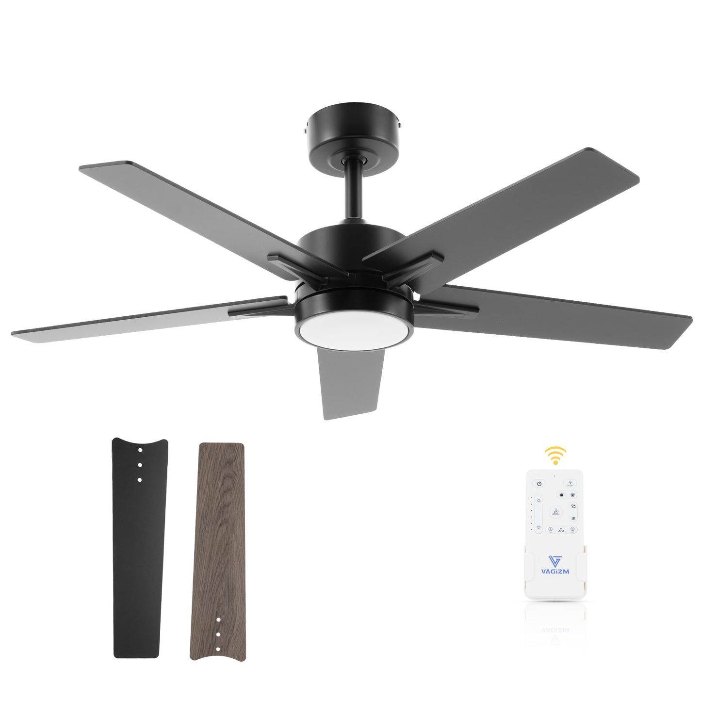 VAGIZM Ceiling Fan with Light Remote: 42 Inch Modern Fans with Dimmable Tri-Color Temperature LED - Quiet Reversible DC Motor for Home Office Bedroom