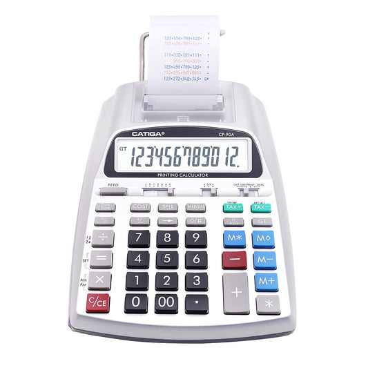 CATIGA Printing Calculator with Tape Print Out - 10 Key Adding Machine with Paper Roll, Desktop Electric Calculator for Accounting, Business, Finance, Home Office Use CP90A