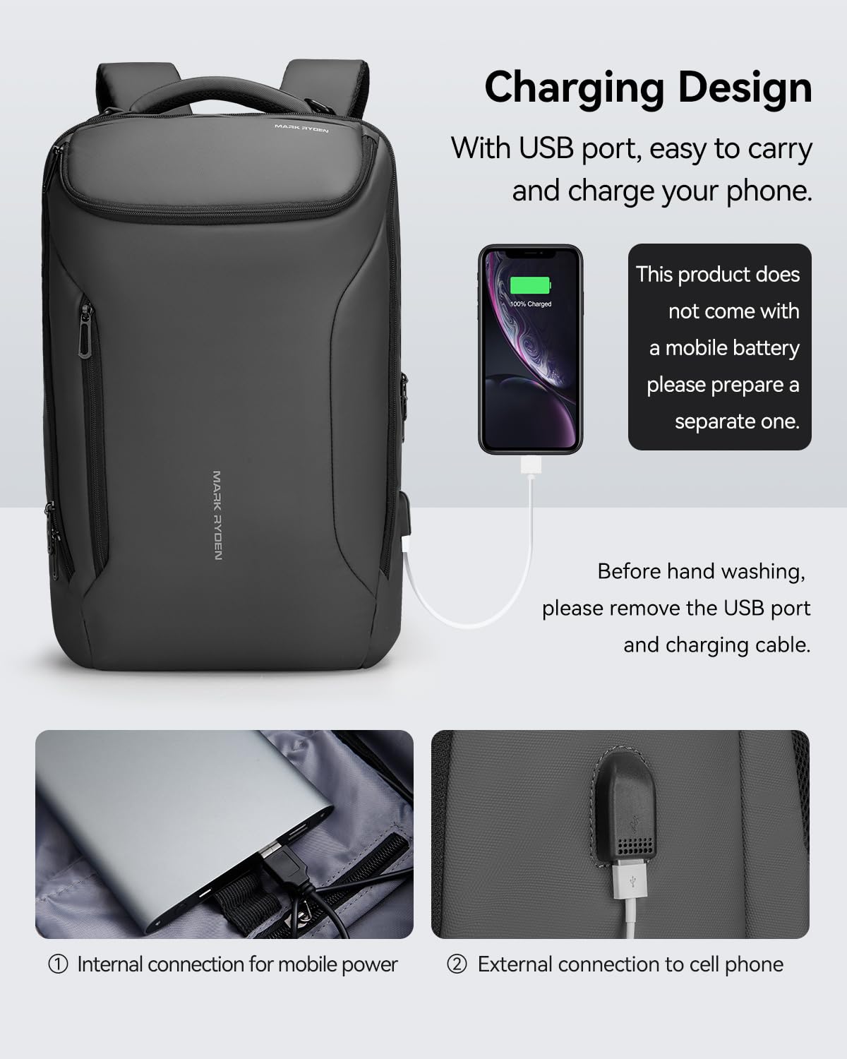 Muzee Backpack for Men Waterproof and Travel Laptop Backpack with USB Charging, Fits 17 Inch Laptop and Tech Gear