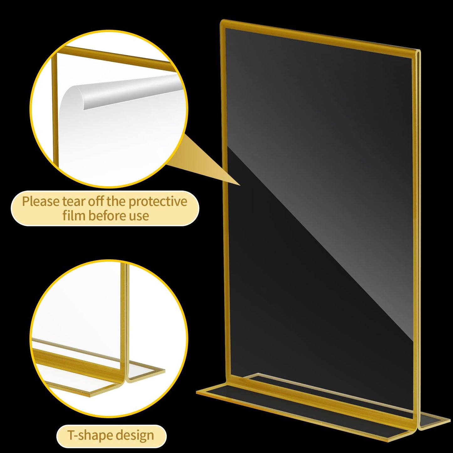 Tcevily 30 Pcs Gold Acrylic Sign Holder 4 x 6 Inch, Gold Picture Frames Double Sided Clear Wedding Table Number Holders for Wedding Restaurant Office Home Store Numbers Signs ﻿ (4 x 6 inch)