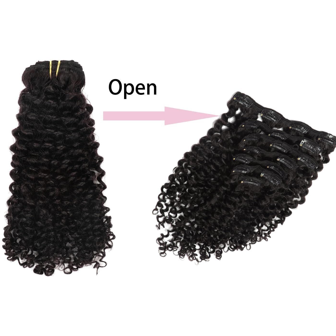 Loxxy Clip in Human Hair Extensions for Women Natural Black Real Human Hair Curly Clip in Hair Extensions with Double Weft 22inch Jerry Curly Clip in Hair Extensions 120g Per Pack #1B
