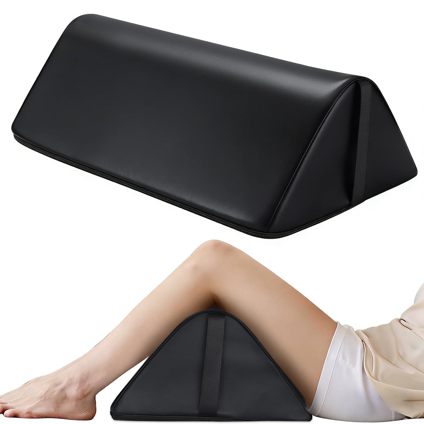 Knee Wedge Pillow for Legs, 20 x 12 x 7 inch Under Knee Elevated Pillow for Sleeping on Back Triangle Pillow for Legs with Strap Handle, Under Ankles Pain Relief Leg Pillow Bolster for Massage Table