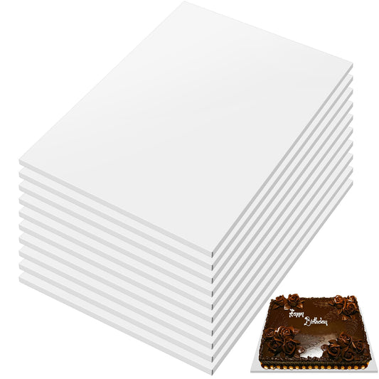 Affrolling 10 Pack 13.4 x 18.8 Inch Half Sheet Rectangle Cake Drum Board 1/2 Inch Thick Rectangular Cake Board Greaseproof Foil Corrugated Base for Desserts Display, White