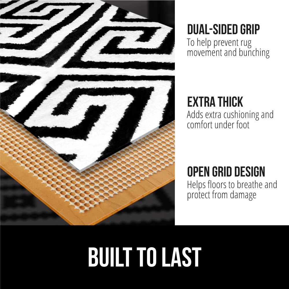 GORILLA GRIP Strong Rug Pad Gripper, 9x12 FT, US Designed, Grips Keep Area Rugs Safe and in Place, Thick, Slip and Skid Resistant Pads for Hard Floors, Under Carpet Mat Cushion and Hardwood Protection