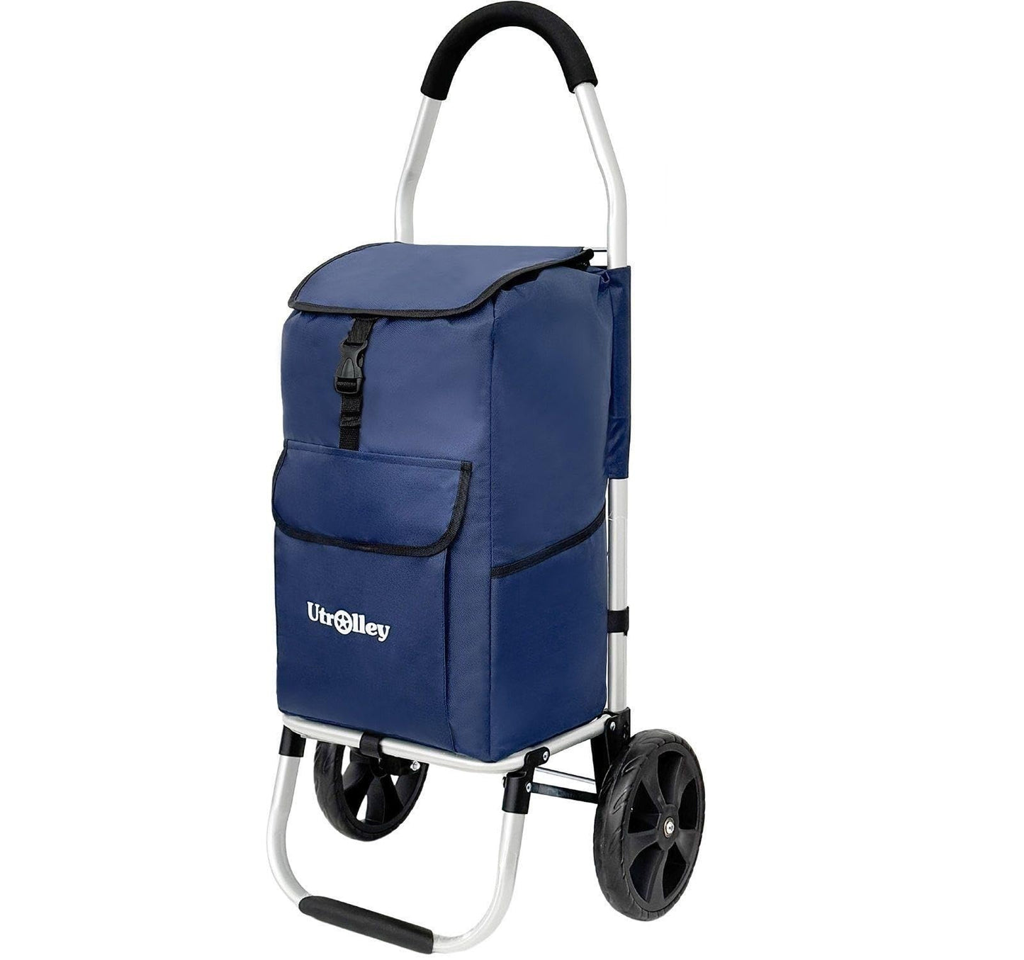 UTROLLEY Ultra-Lightweight Blue Foldable Shopping Cart for Groceries Large 42L Capacity Rubber Wheels, Removable Insulated Bag Liner, Durable Aluminum Frame, Multi-Function Personal Hand Truck