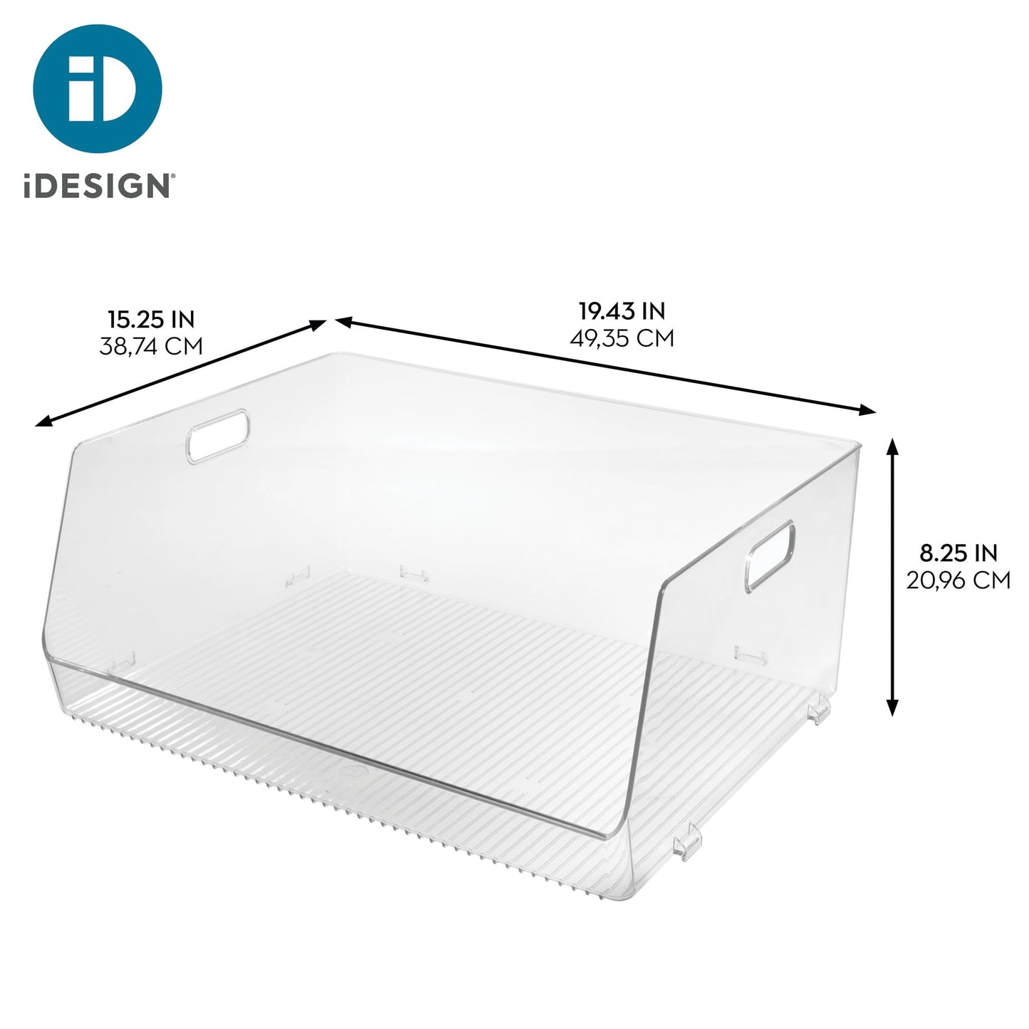 iDesign Stackable Open-Front Storage Bin, Extra Long Organizer for Kitchen or Pantry, Clear