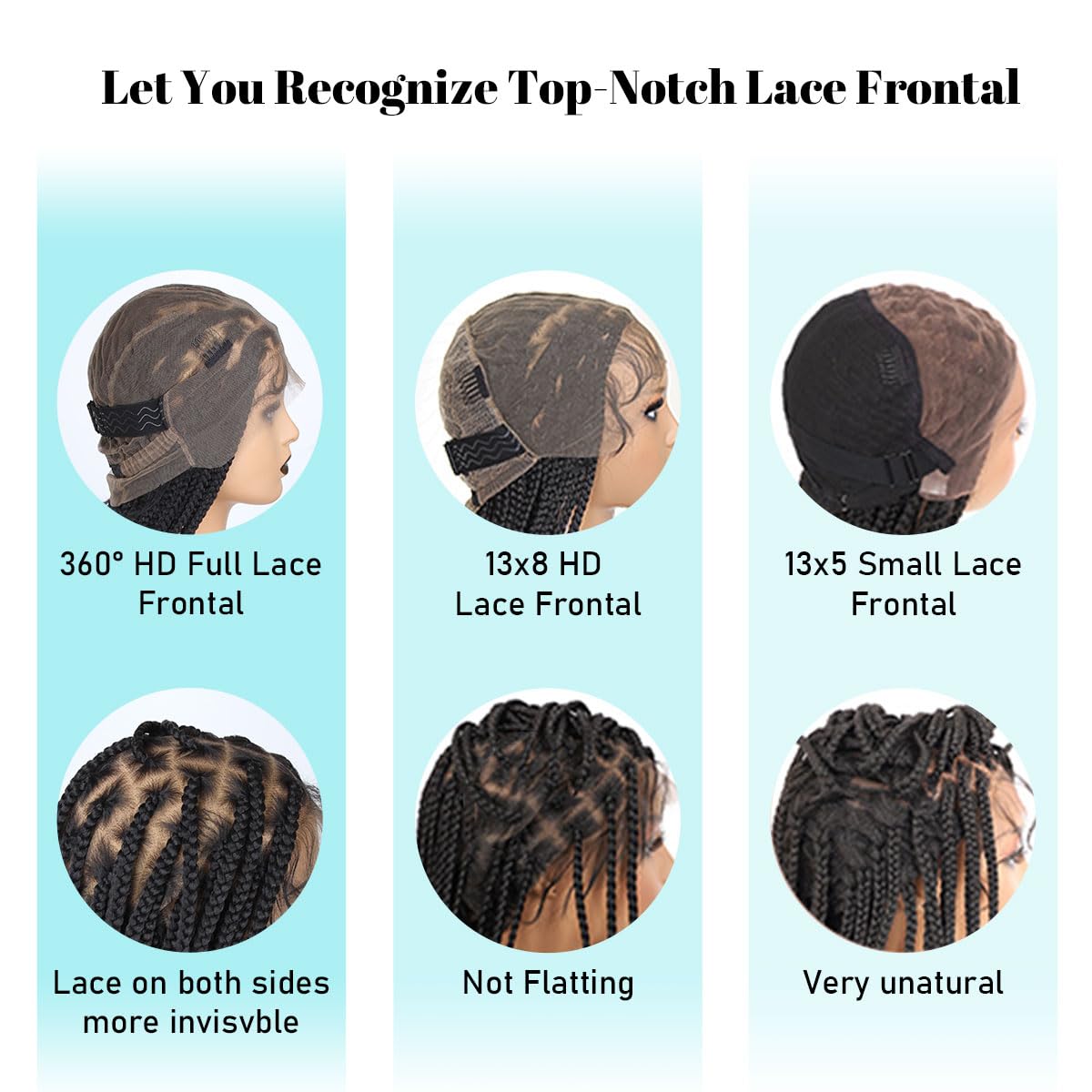 QUISDUIS 36 Inch Full Lace Braided Wigs for Black Women, 360° HD Single-layer Square Knotless Box Braid Wig with Baby Hair Handmade Synthetic Hair Blended Lace Front Wig Natural Black