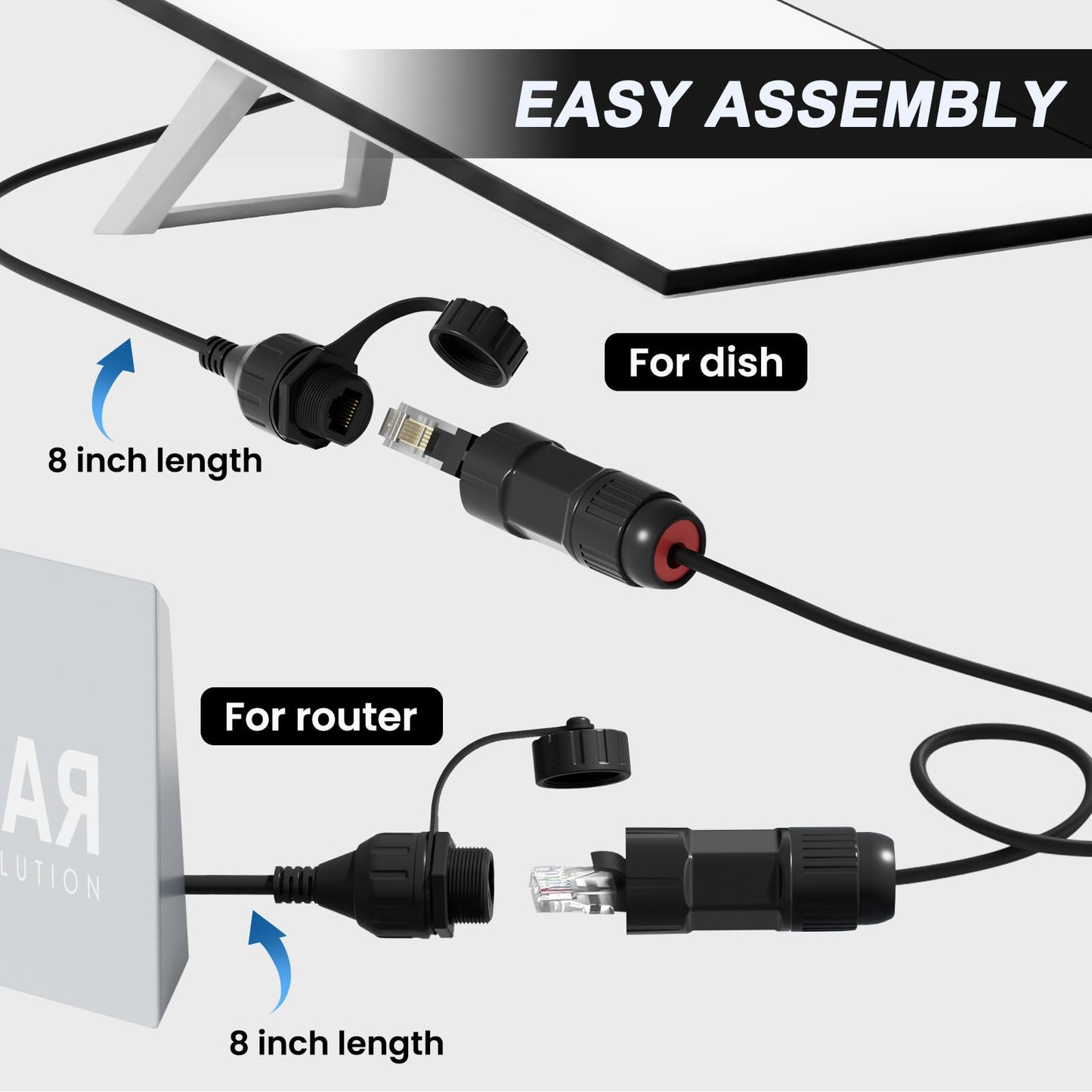 Klutchtech Starlink Ethernet Adapter Gen 3/Mini, Starlink Cable SPX to RJ45 Adapter for Standard V3/Mini Dish and Router Black (2PCS)