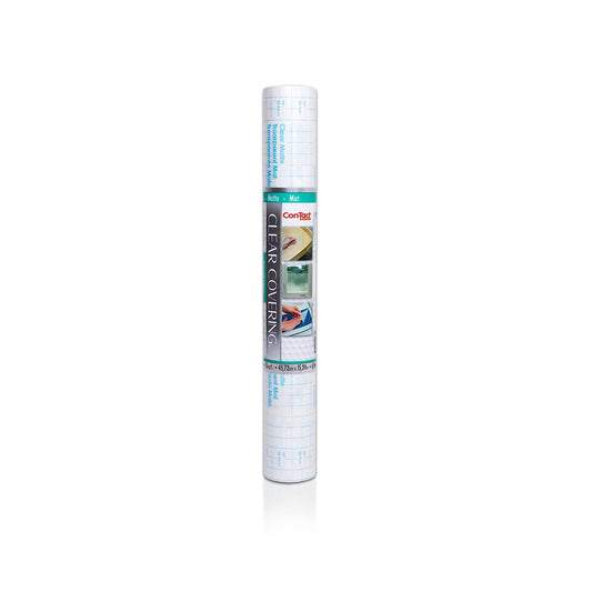Con-Tact Brand Creative Clear Covering, Versatile and Self-Adhesive Shelf Liner, Ideal Privacy Film, Protective Clear Vinyl, 18'' x 50', Matte