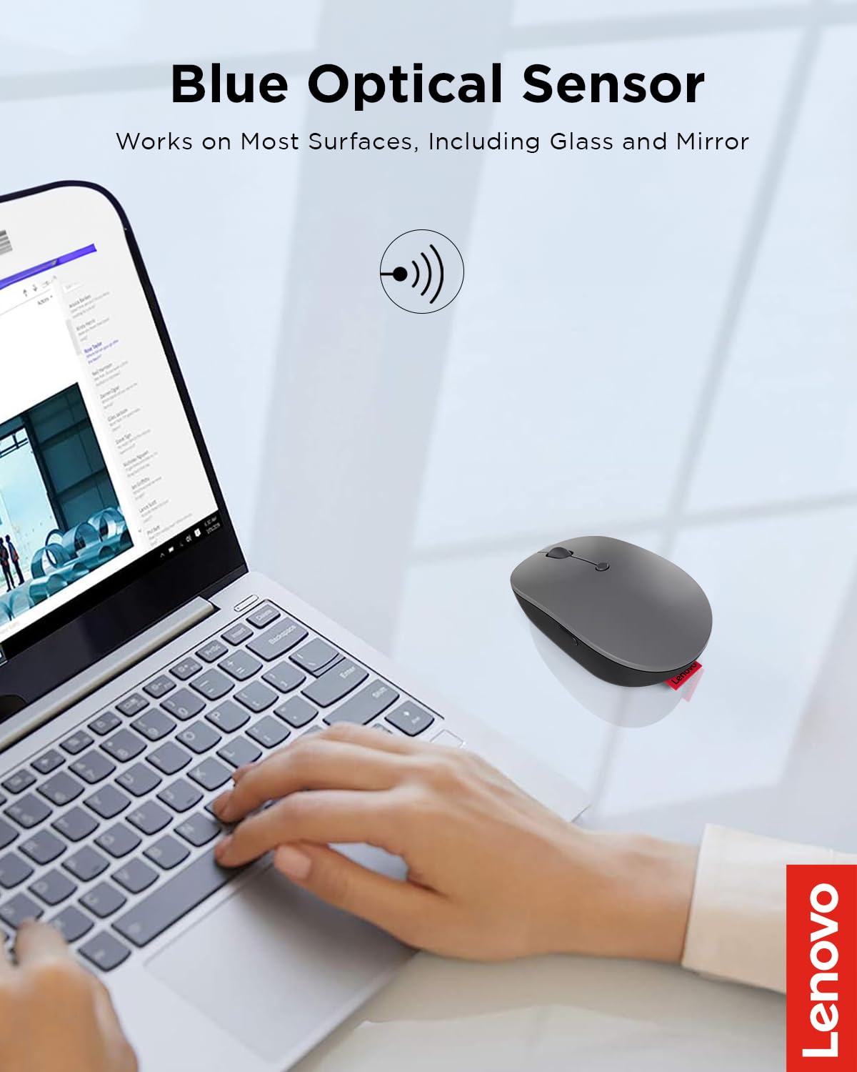 Lenovo Go USB-C Essential Wireless Mouse, 2.4 GHz Nano USB-C Receiver, Adjustable DPI, Rechargeable Battery, Ambidextrous, GY51C21210, Grey