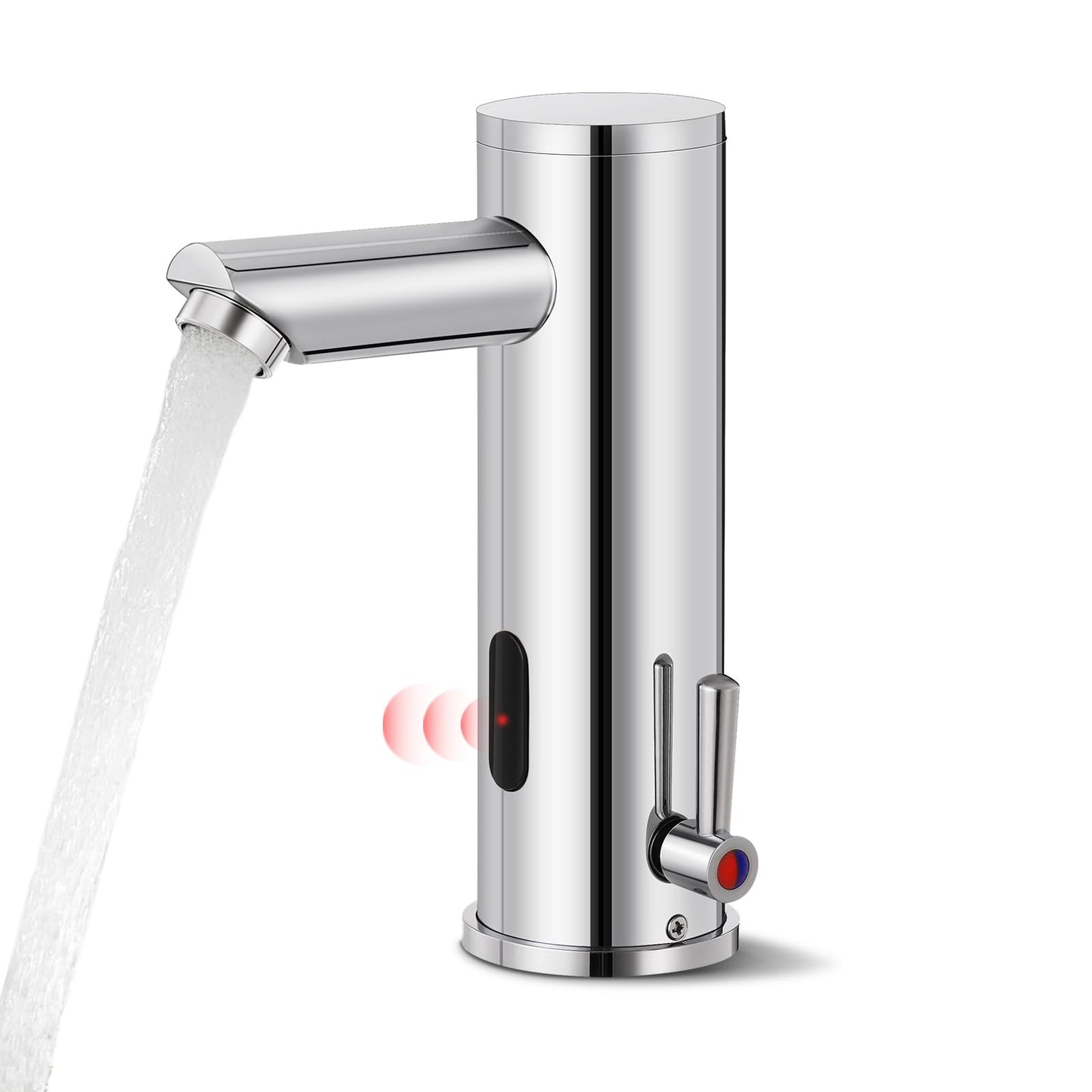 Automatic Touchless Bathroom Sink Faucet Sensor Motion Activated Commercial Hands Free Single Tap Temperature Control Adjustable Handle Auto Basin Brass Faucets for Home Vanity Chrome Polished Finish