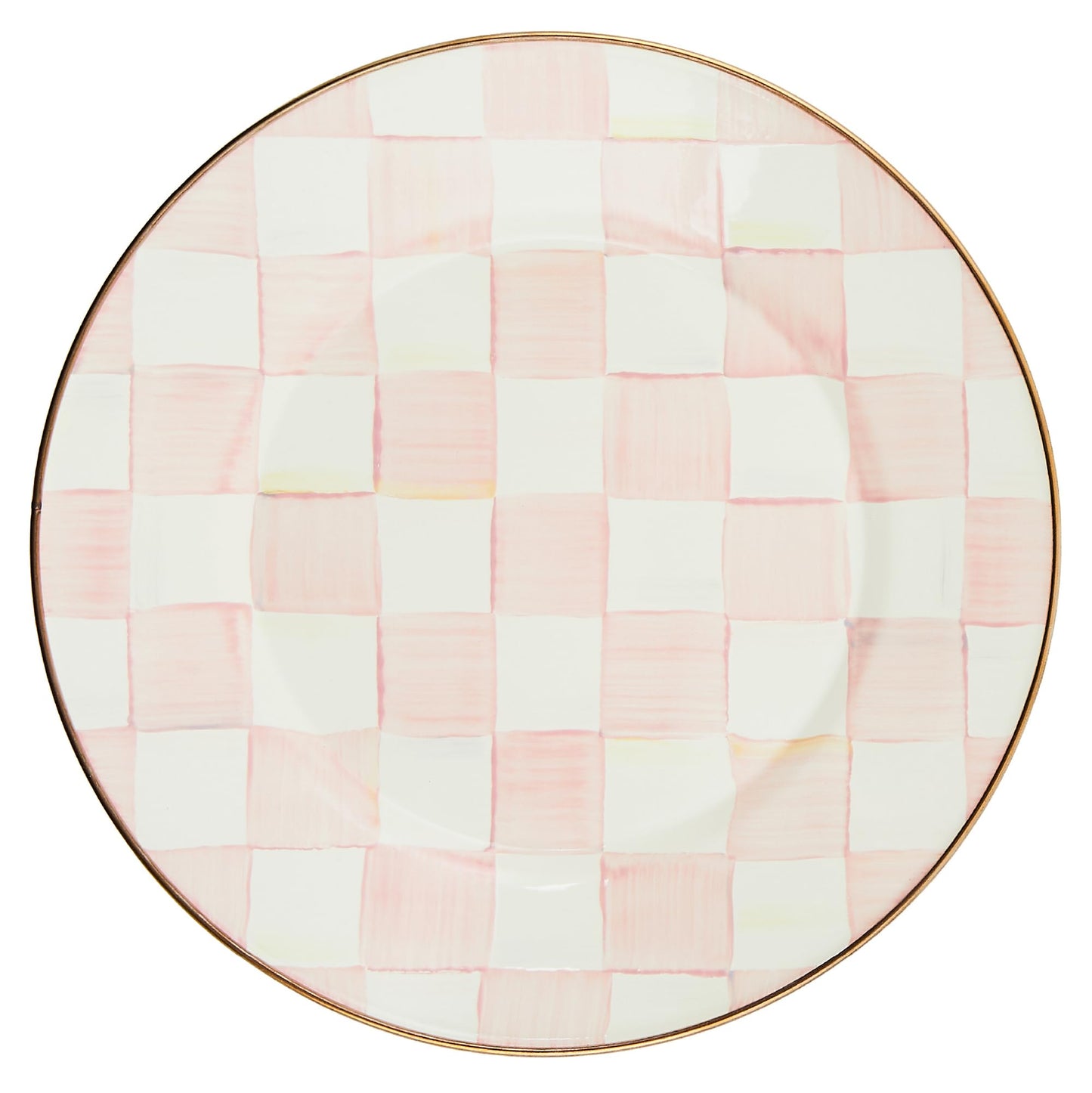 MACKENZIE-CHILDS Enamel Dinner Plate, Decorative Dinnerware Plate, 10 Inches, Set of 1, Pink-and-White Rosy Check
