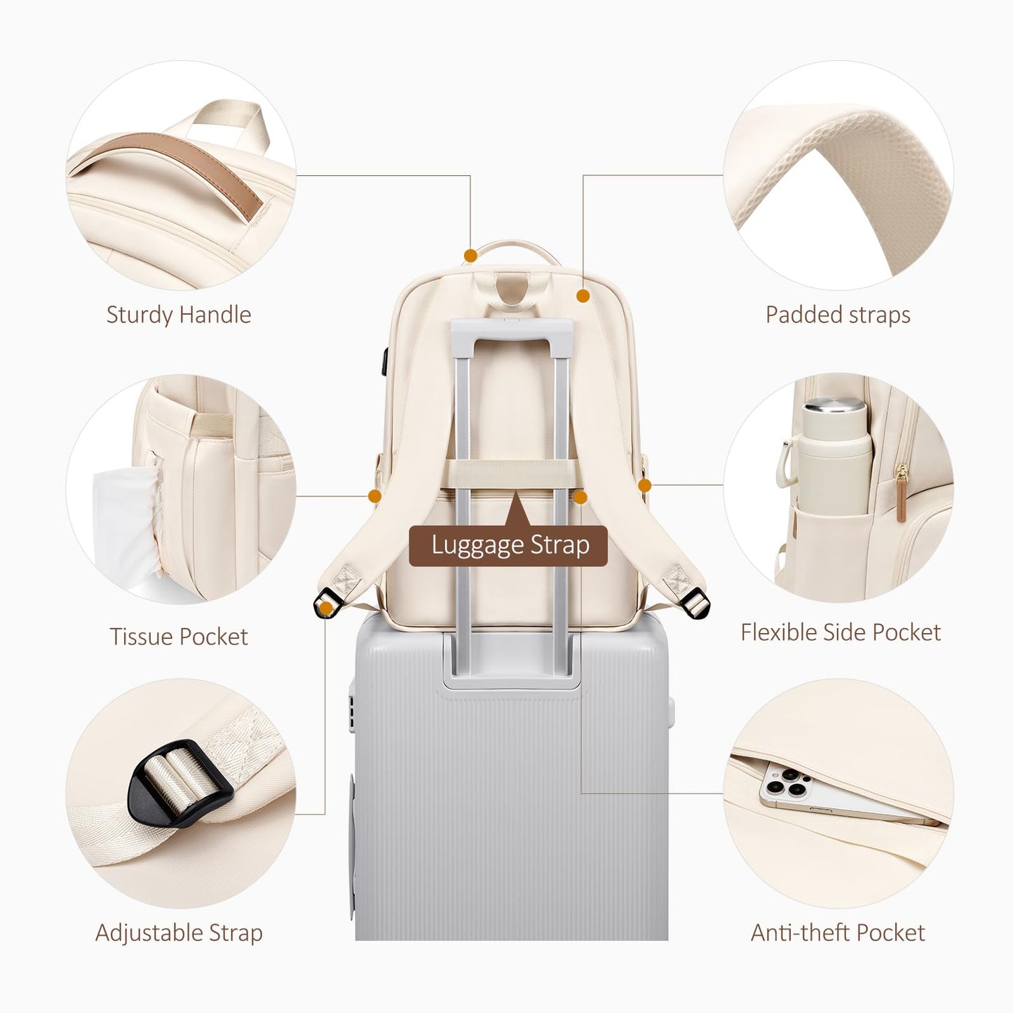 MDODO Lunch Backpack for Women Men,15.6Inch Insulated Lunch Box Backpack with USB Charging Port, Diaper Laptop Back pack for Travel Picnic Work Teacher Nurse,Beige