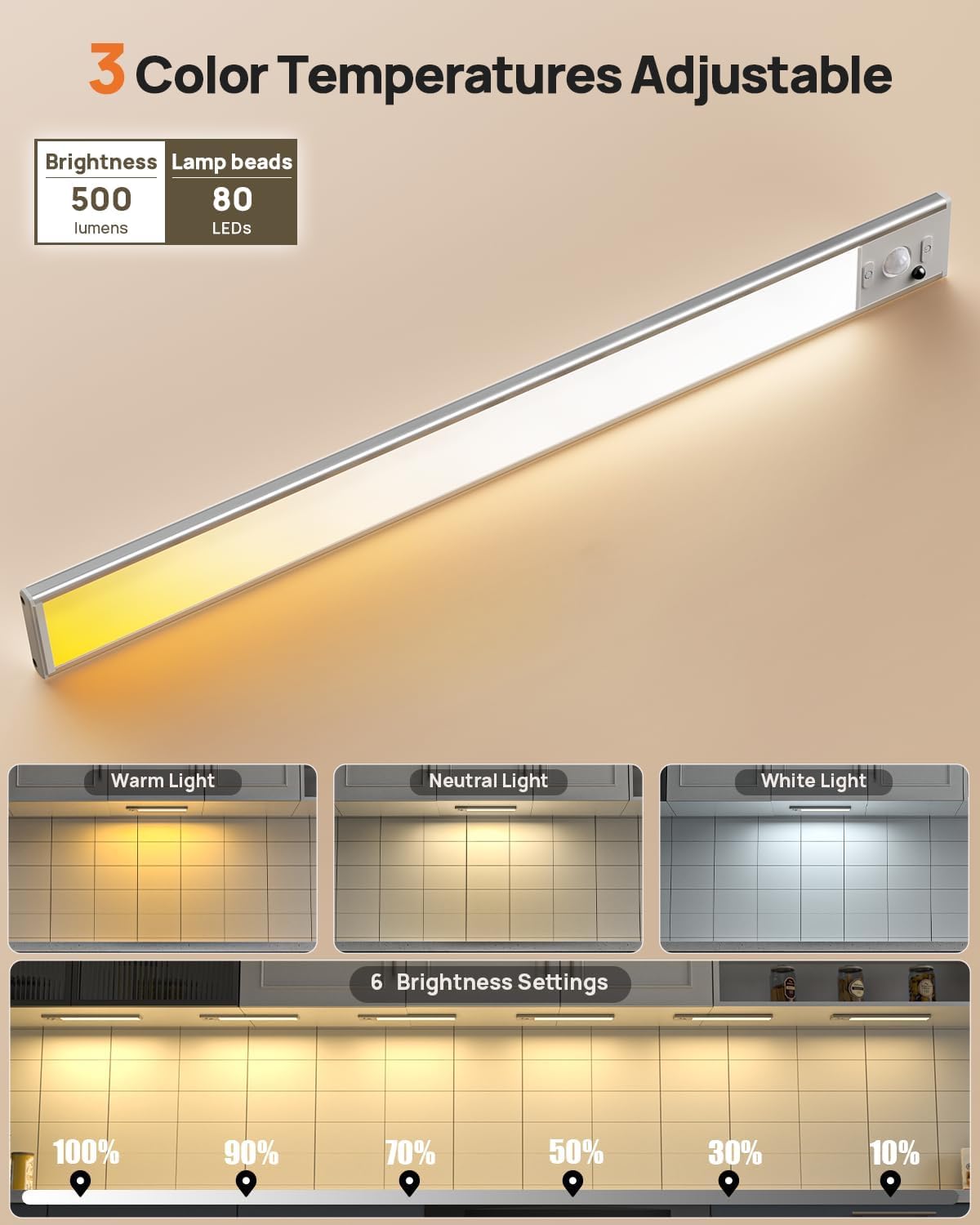 16in Under Cabinet Lighting with Remote, LED Motion Sensor Light Indoor, Rechargeable Closet Lights Wireless, Dimmable, 3 Color Temps, Magnetic Under Counter Lights for Kitchen, Pantry, Stair, 5 Pack