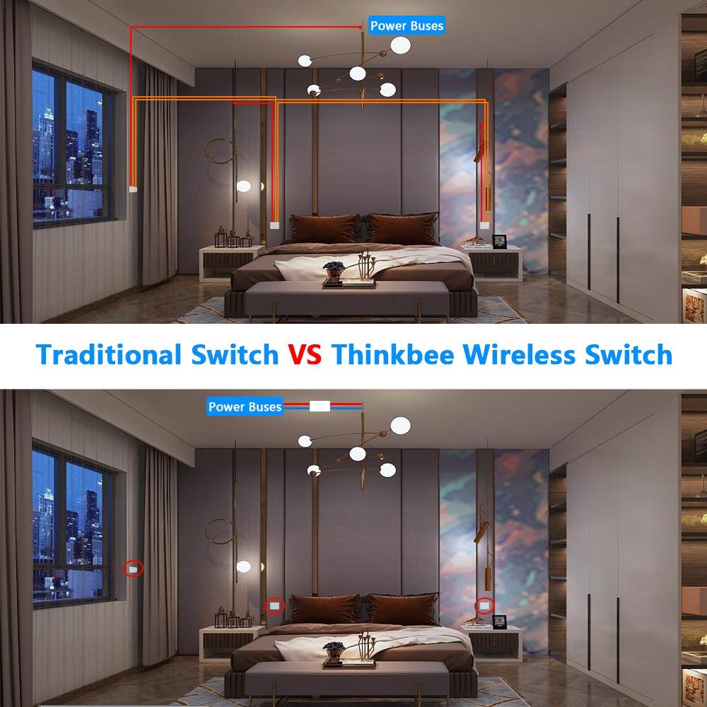 Thinkbee Wireless Light Switch and Receiver Kit, Outdoor 1969ft Indoor 130ft, No Wiring, No WiFi, Remote Control for Led Light Wireless Panel Switch, IP66 Waterproof (2 Gang Switch 2 Receivers kit)