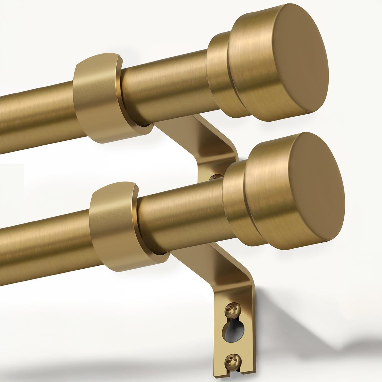 Lootkell 2 Pack Warm Gold Curtain Rods for Windows 48 to 84 Adjustable Length Heavy Duty 1" Diameter Brass Window Curtain Rod with Solid Metal Finials for Outdoor Farmhouse Bedroom Kitchen Living Room