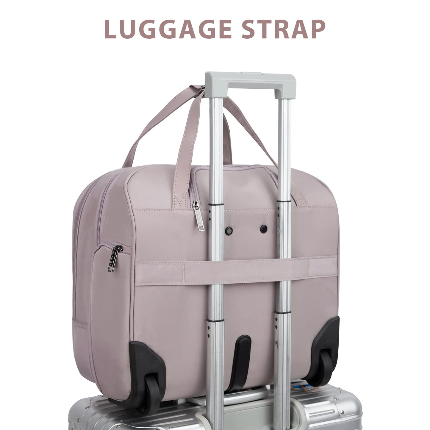 EMPSIGN Rolling Laptop Bag Women with Wheels, Briefcase for Women Fits Up to 15.6 Inch Laptop Briefcase on Wheels, Water-Repellent Overnight Rolling Computer Bag with RFID Pockets, Grey Pink
