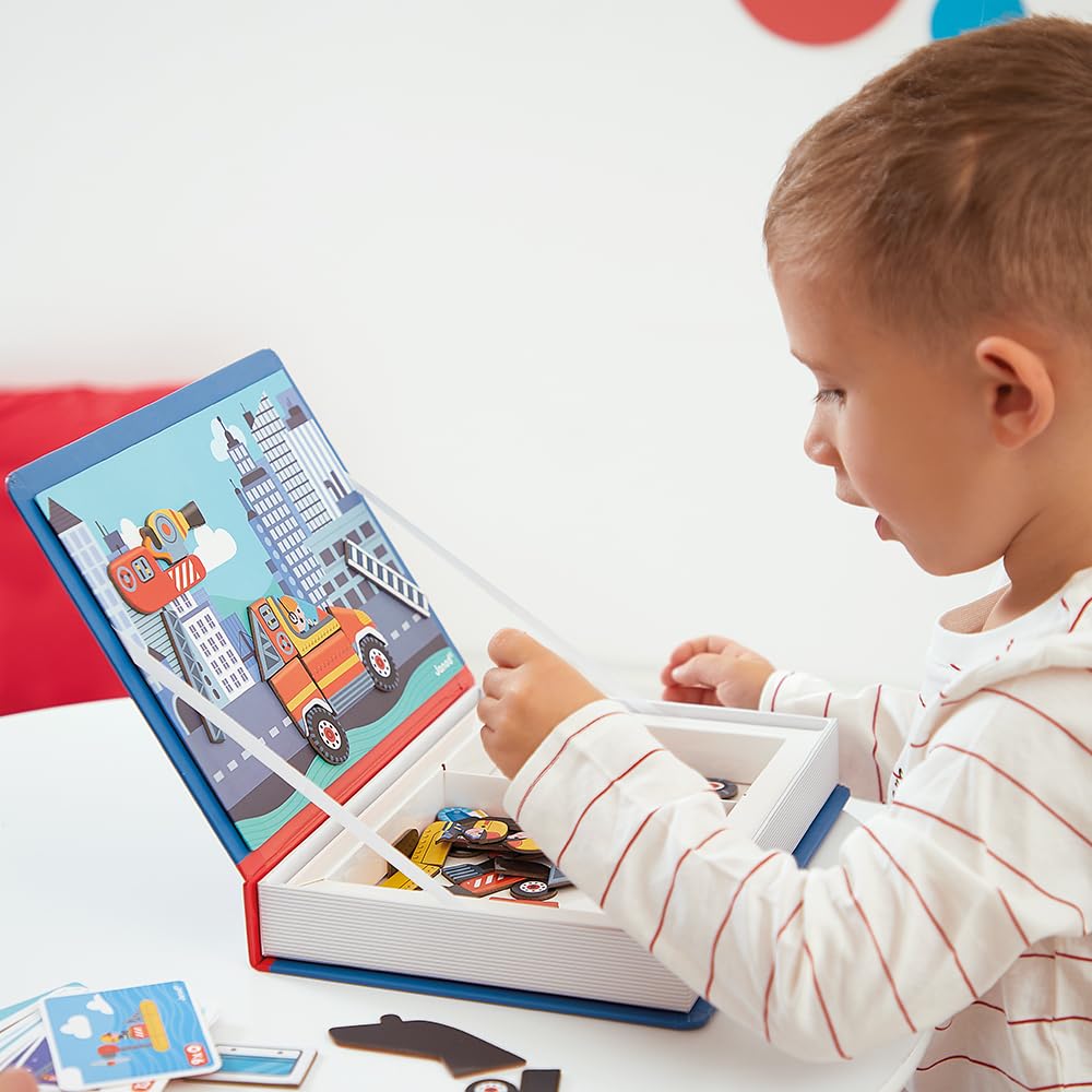Janod - Magneti’Book Firefighters - Educational Magnetic Games - Toy for Kids Toddler Children - Imagination and Creativity Game - Fine Motor Skills Toy - 3 to 8 Years - J02583
