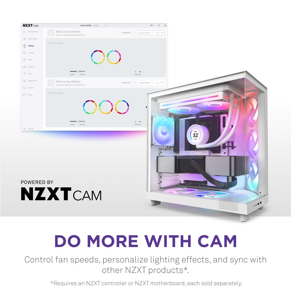 NZXT F280 RGB Core - 280mm Single-Frame Fan Unit with 2 x 140mm RGB Fans - Speed & Lighting Control - High Static Pressure & Airflow - Fluid Dynamic Bearings - 8 aRGB LEDs Per Fan - White