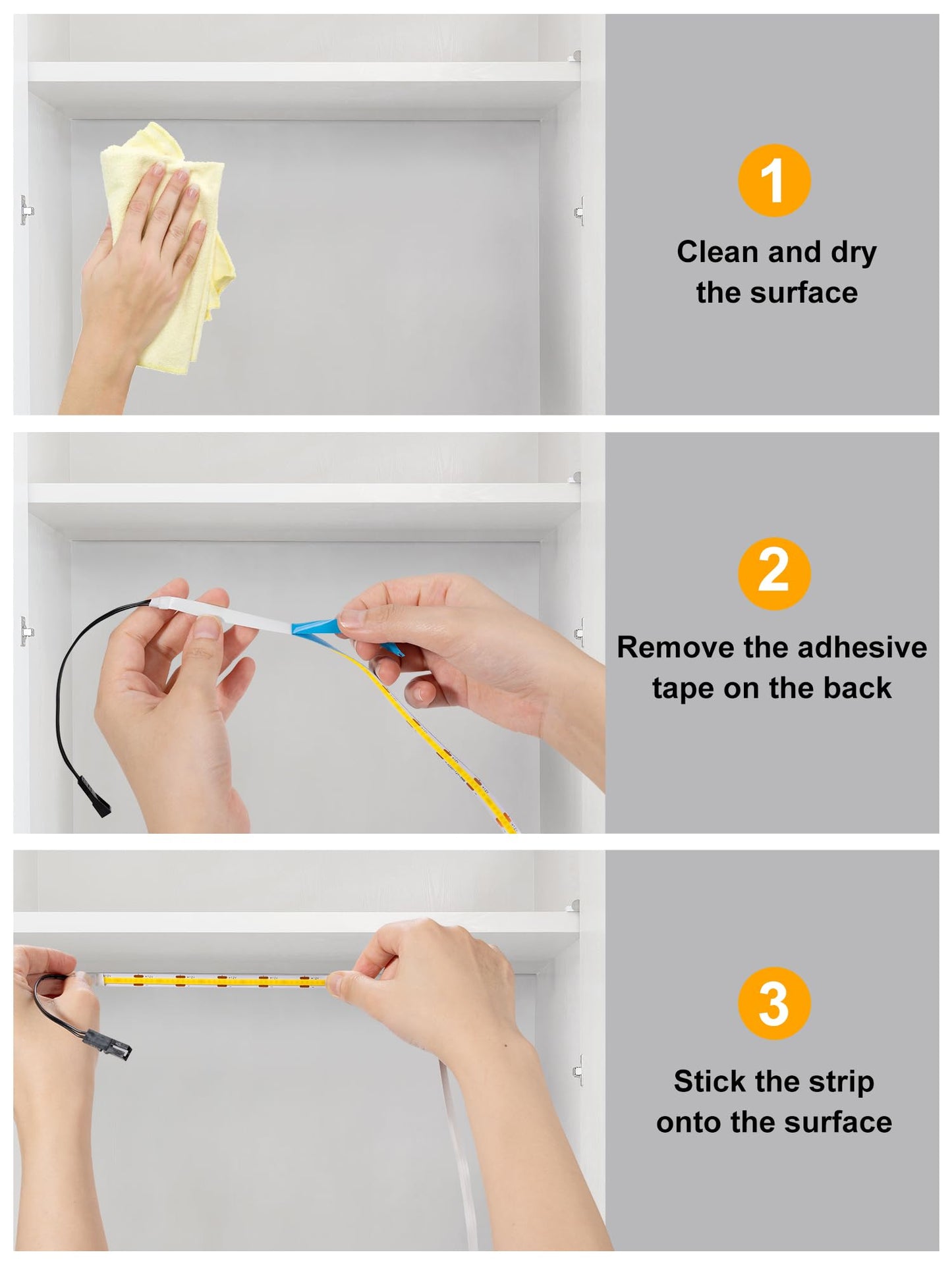 JUSJUBR Shelf Lights, 6 PCS 20 Inch Dimmable Flexible COB LED Light Strips, Warm White 3000K, LED Under Cabinet Lights for Display Case, Bookshelf, Kitchen, Wardrobe and Closet