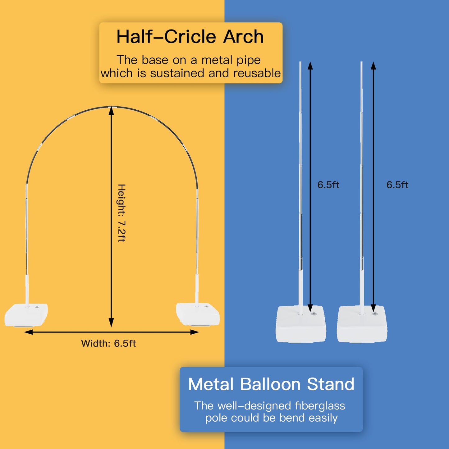 rubfac 2-in-1 Balloon Arch Kit, 7.2ft Balloon Arch Stand with Electric Pump Adjustable Balloon Arch Frame with Water Fillable Base for Wedding Birthday Baby Shower Party Decorations