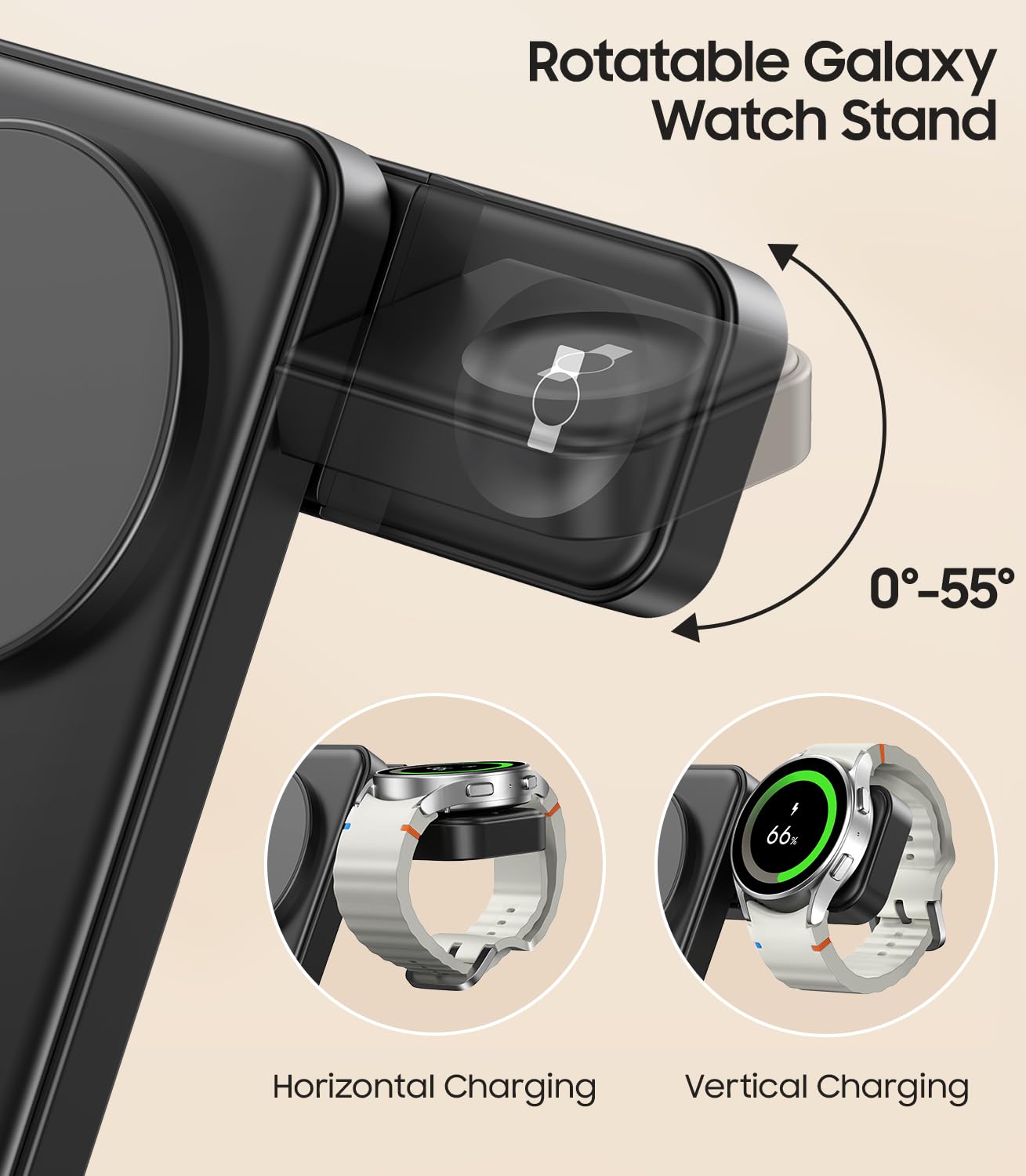 3 in 1 Magnetic Foldable Wireless Charger for Samsung, Fast Mag-Safe Charging Station for Galaxy S25 S24 S23 Ultra Plus/Z Fold/Z Flip 7/6/5, Charger Stand for Galaxy Watch Ultra /8/7/6/5/Pro, for Buds