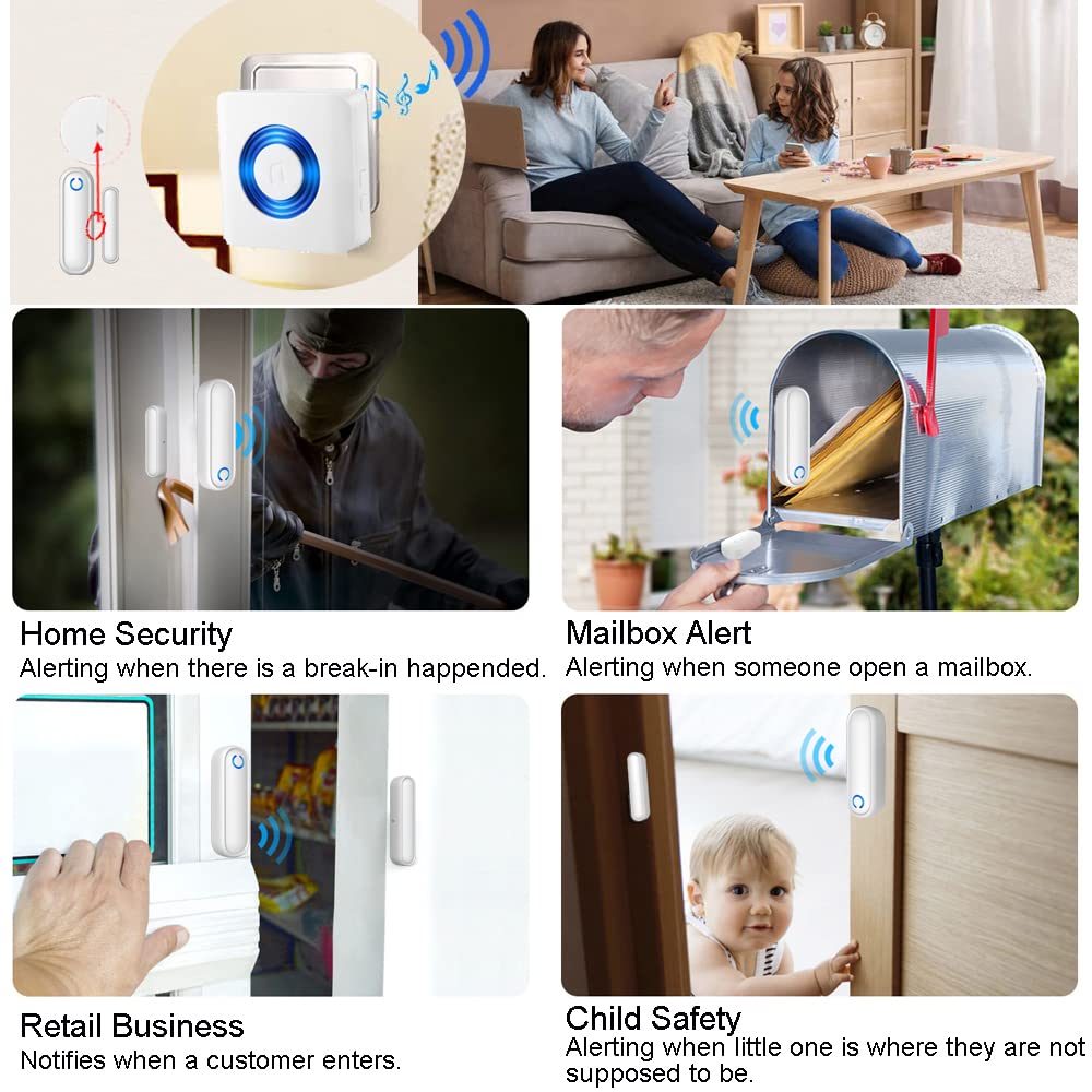 YisTech Caregiver Pager Door Alarms for Dementia Patients/Kids Safety/Home Security,Wireless Door Alarm Sensor for Elderly/Business/Home/Store (Three Sensor Two Receiver)
