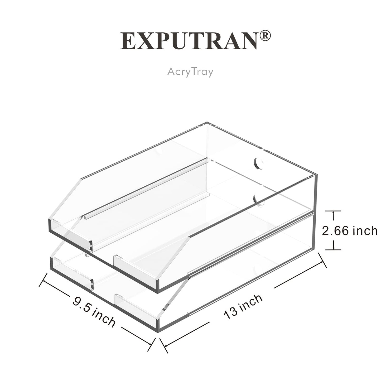EXPUTRAN (2pcs Pack) Stackable Clear Acrylic Paper Trays, Desk File Organizer, A4 Paper Holder, Letter Tray