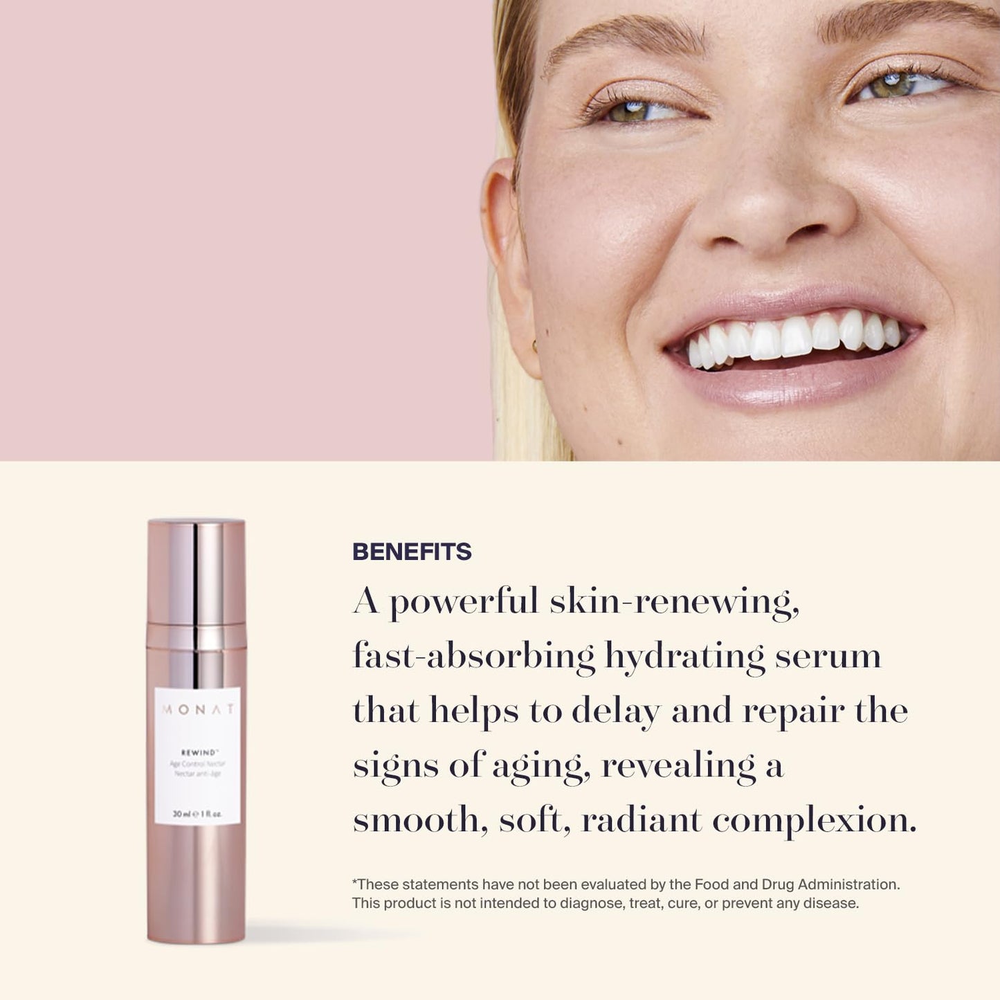 MONAT Rewind Age Control Nectar - Fast Absorbing Hydrating Serum. Skin Perfecting Natural AHA. Correcting & Transforming Face Serum, Anti Aging Face Cream w/Hyaluronic Acid - Net Wt 30 ml / 1 fl. oz.