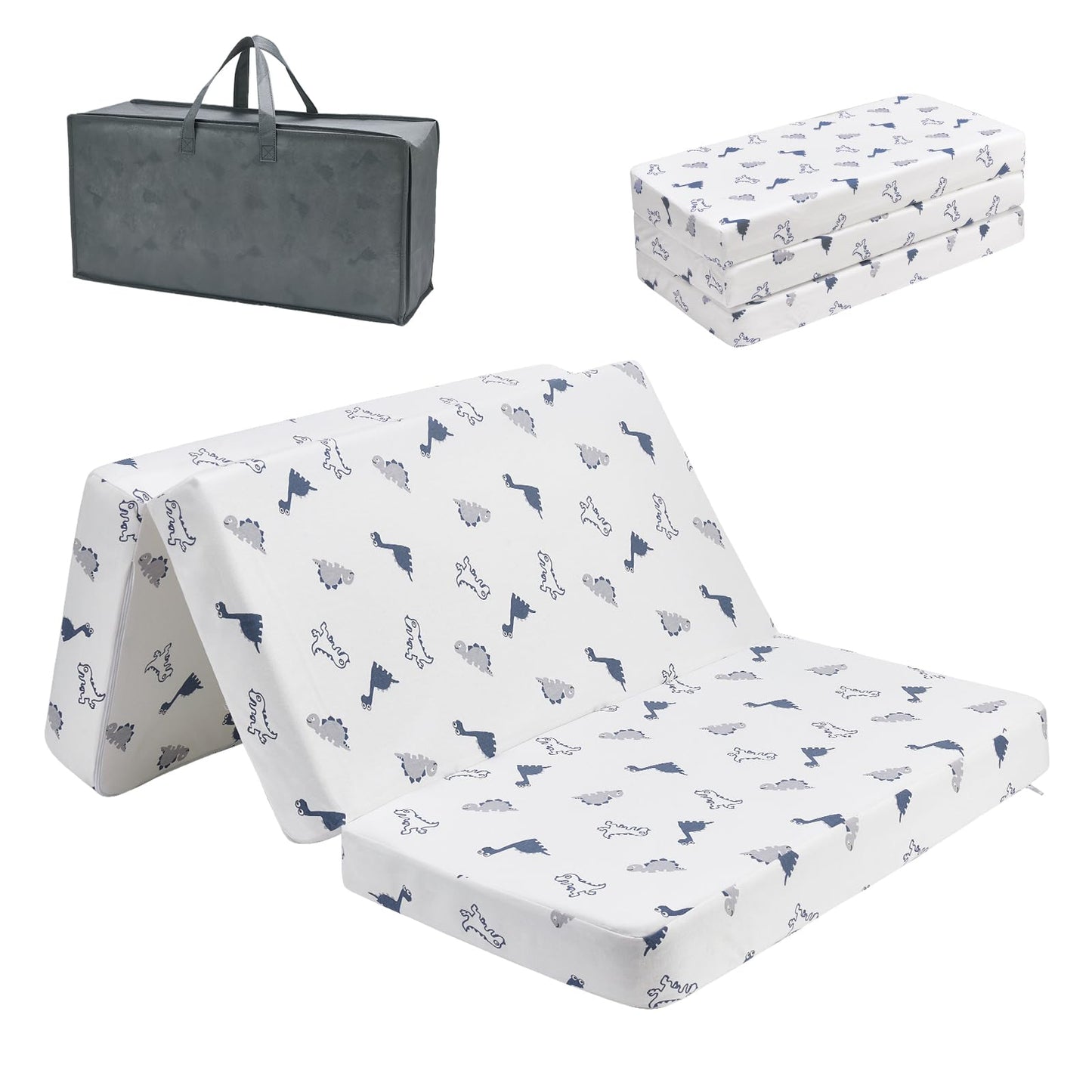 Trifold Pack and Play Mattress 38'' x 26'' x 3'', Portable Mini Crib Playpen Mattress for Baby, Soft Memory Foam Pack N Play Mattresses with Waterproof Washable Breathable Cover (White, One size)