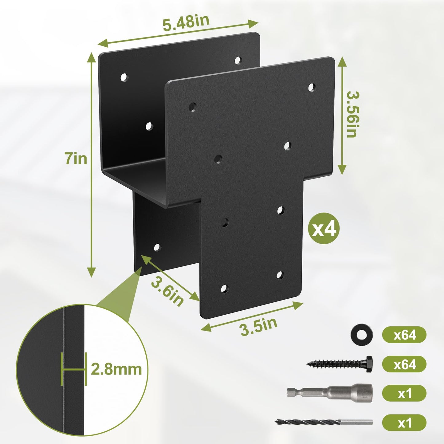 4x4 Post Caps Tie Brackets (Actual 3.5"x3.5") -4 Pack Heavy Duty Galvanized Steels Pergola Connector Brackets for Wood Posts, Gazebo & Deck Beams (Black)